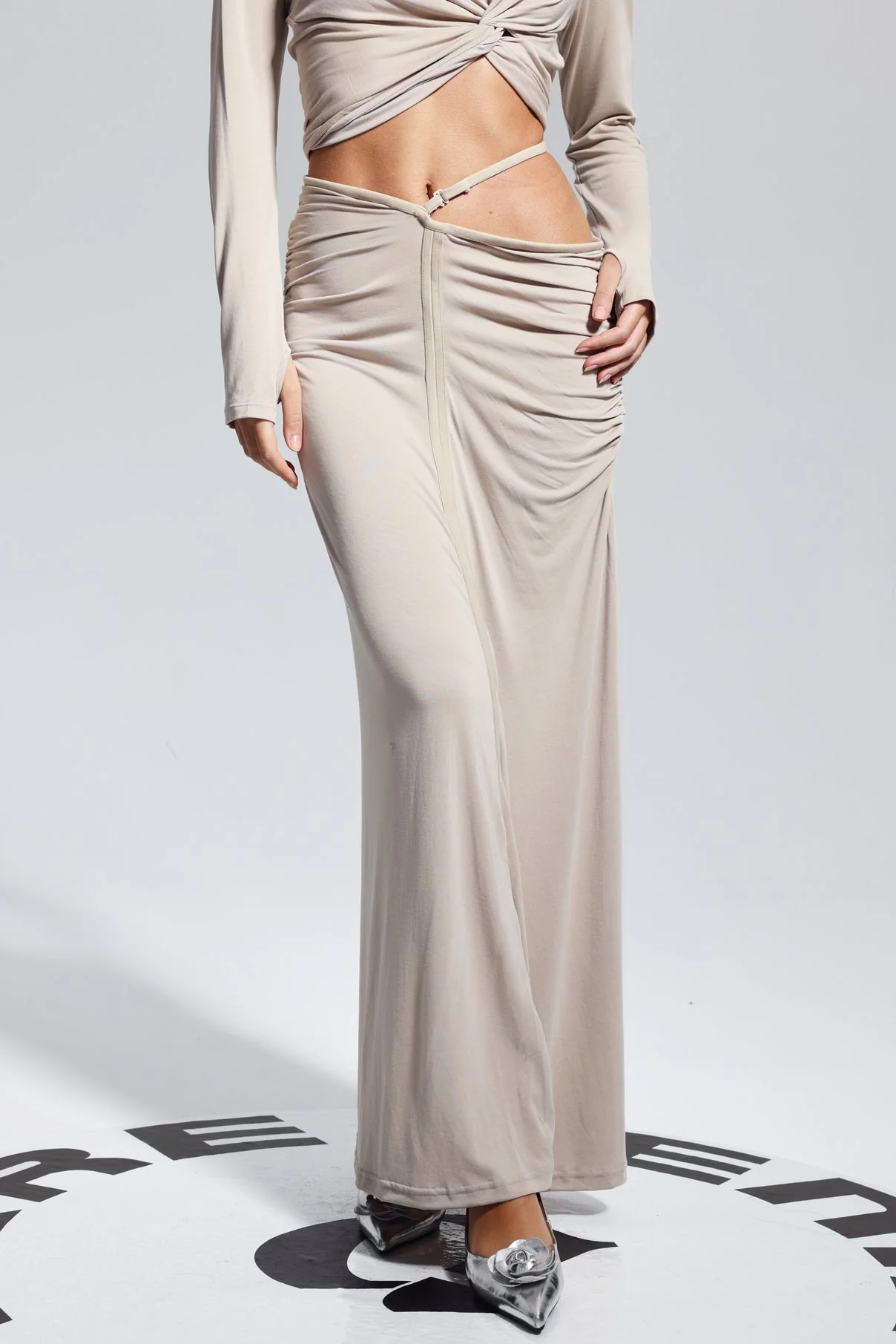 Apricot Ruch Cutout Bodycon Skirt - Elegant and Stylish Design