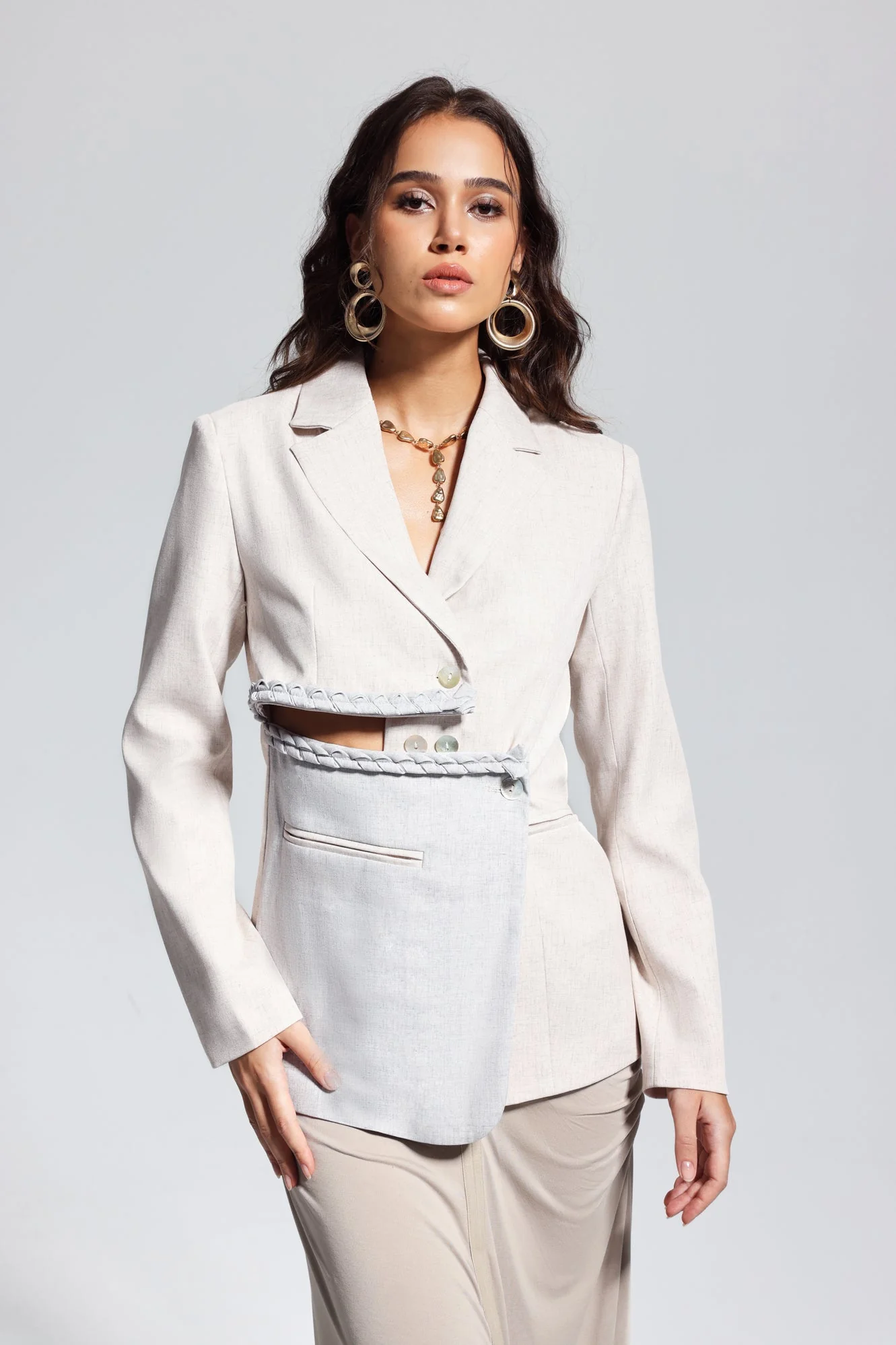 Asymmetric White Cutout Blazer - Modern Chic Style