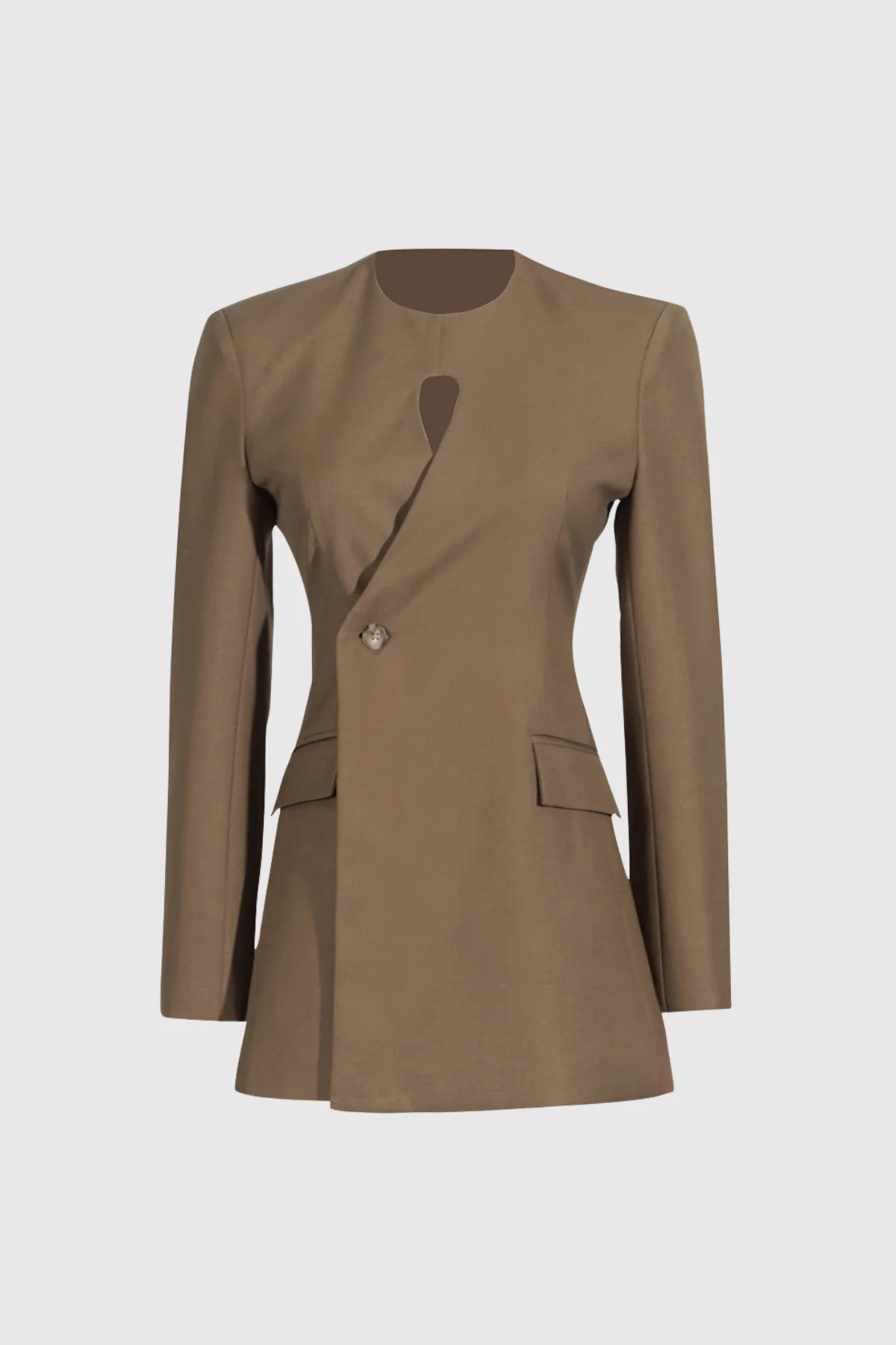 Brown Cutout Asymmetric Blazer for Women