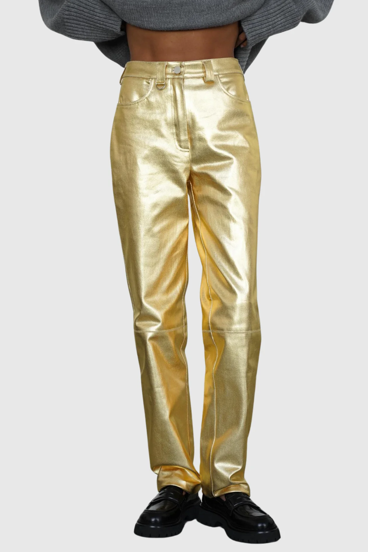 Shimmering Gold Metallic Pants - Tailored Fit for Polished Look