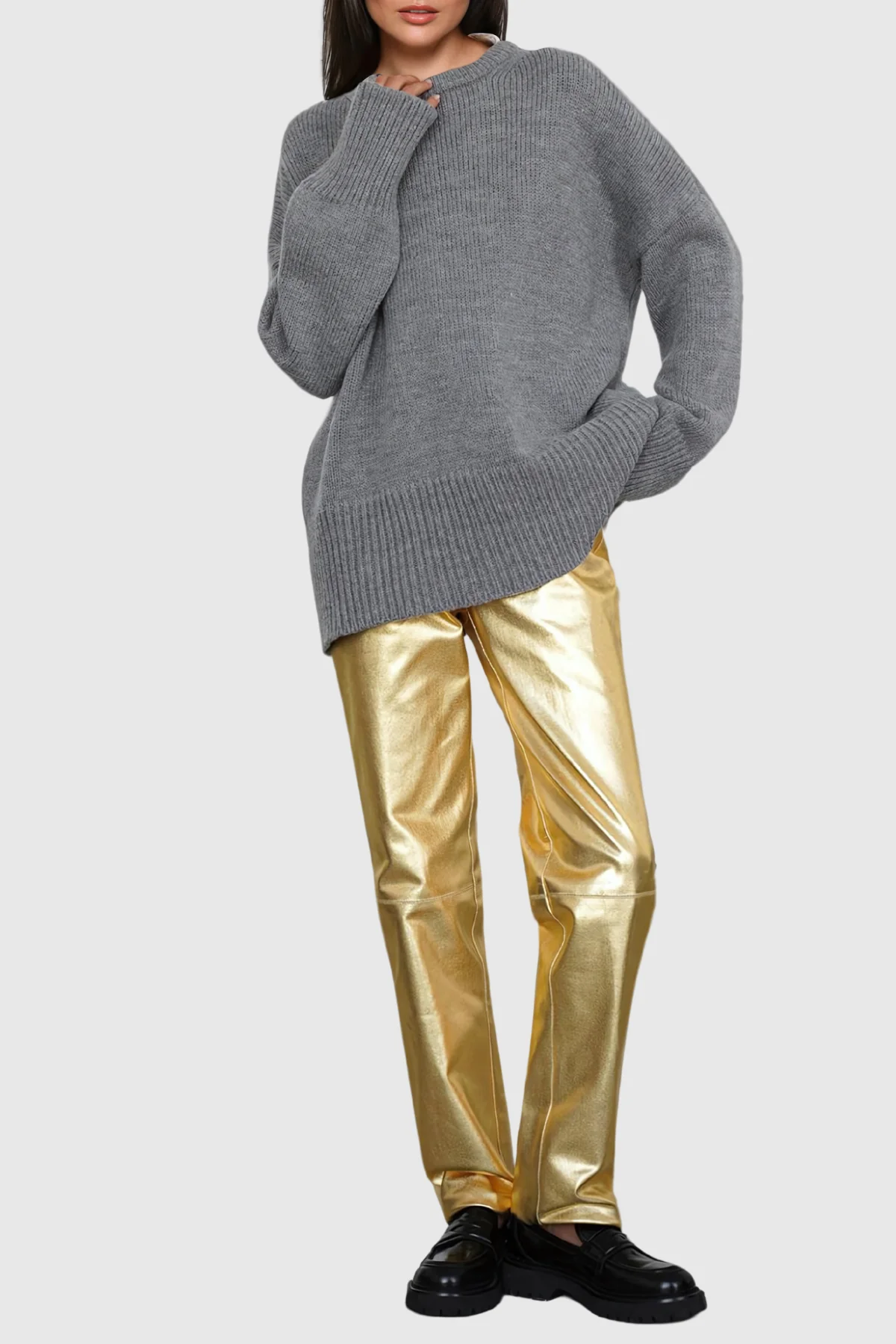 Shimmering Gold Metallic Pants - Tailored Fit for Polished Look
