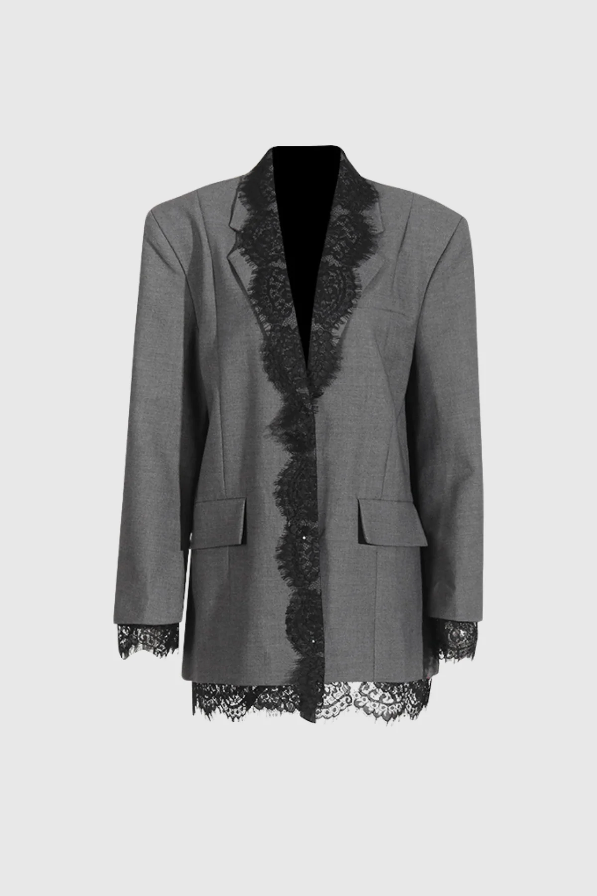 Stylish Black Lace V Neck Blazer for Professional Women
