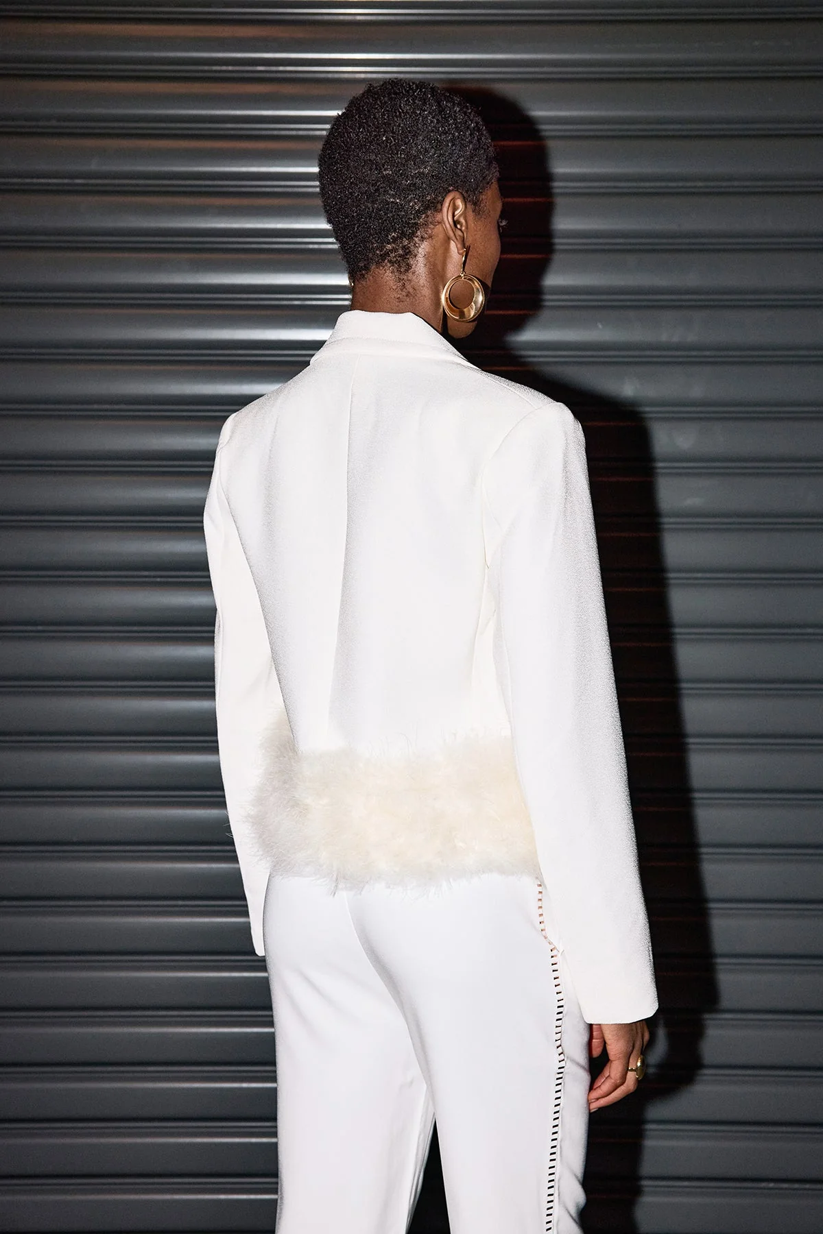 Elegant White Fur Lapel Blazer for Women