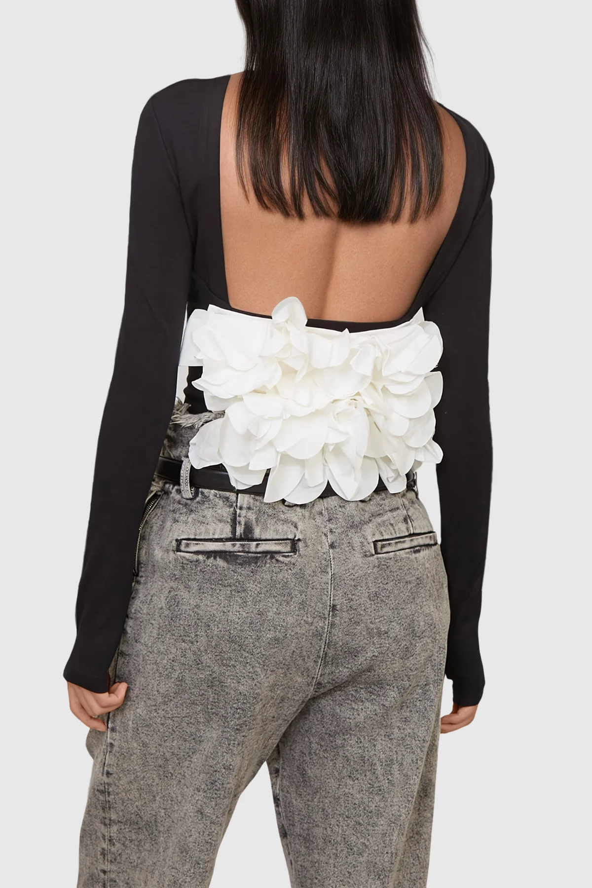 Circle Patchwork Long Sleeve Top in Black | Womens Chic Polyester Blouse