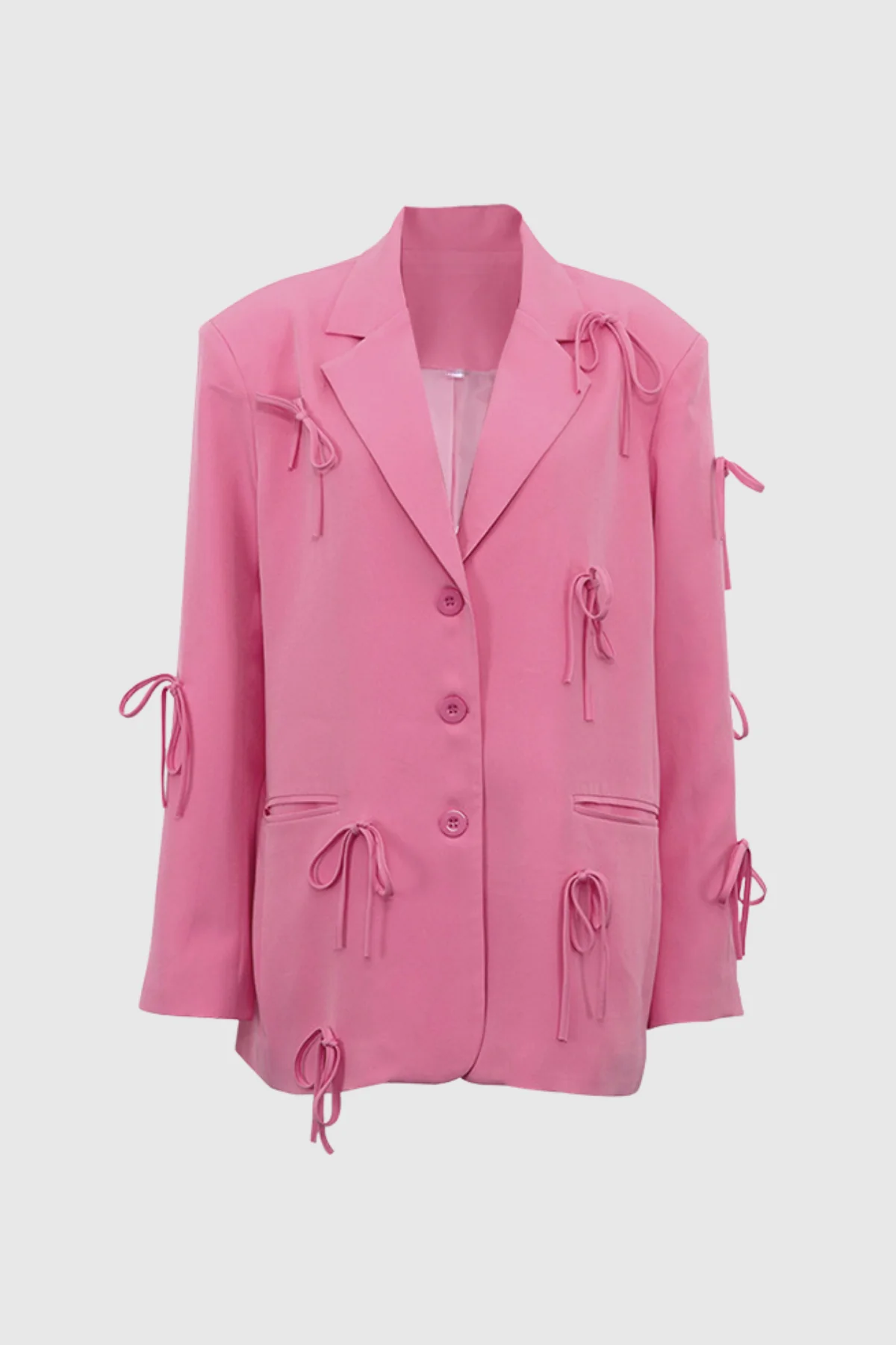 Pink Bow Lapel Blazer for Professional Attire