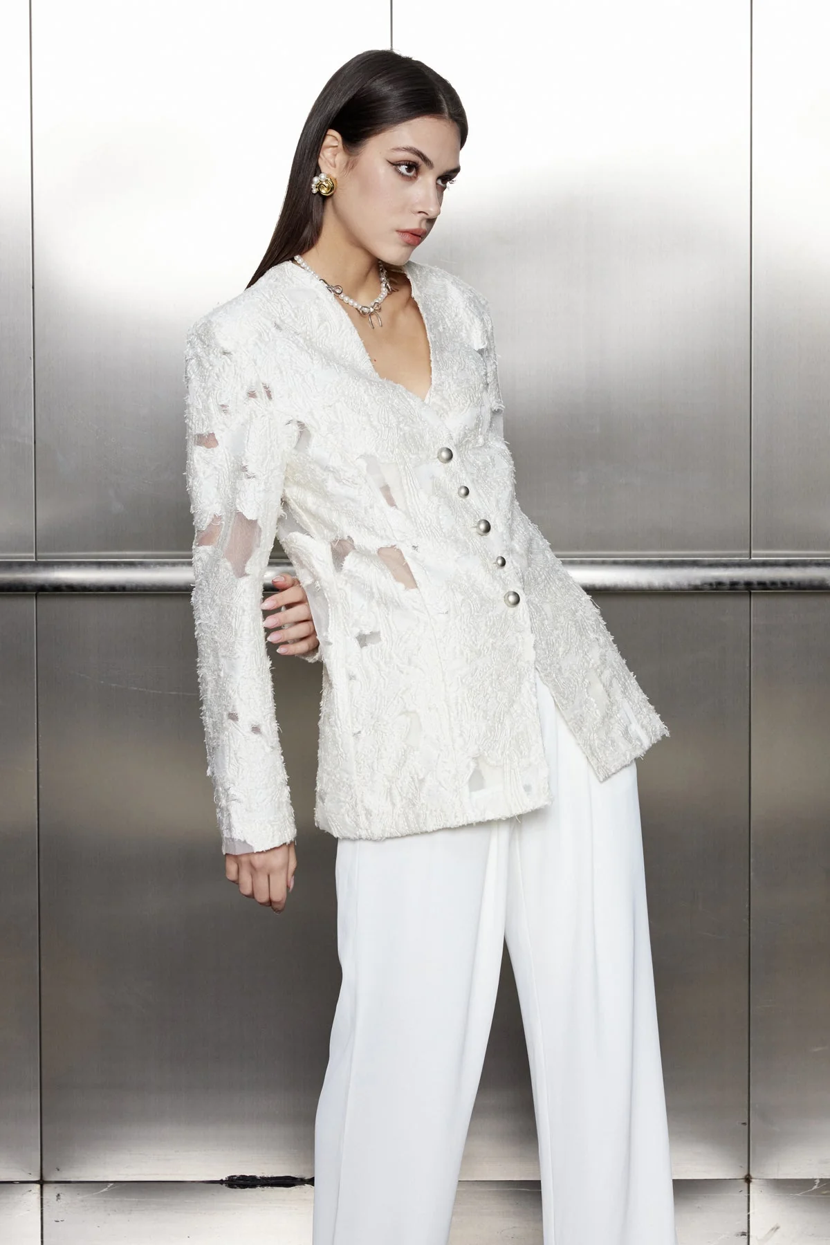 White Lace Fringe Blazer - Chic Essentials Collection