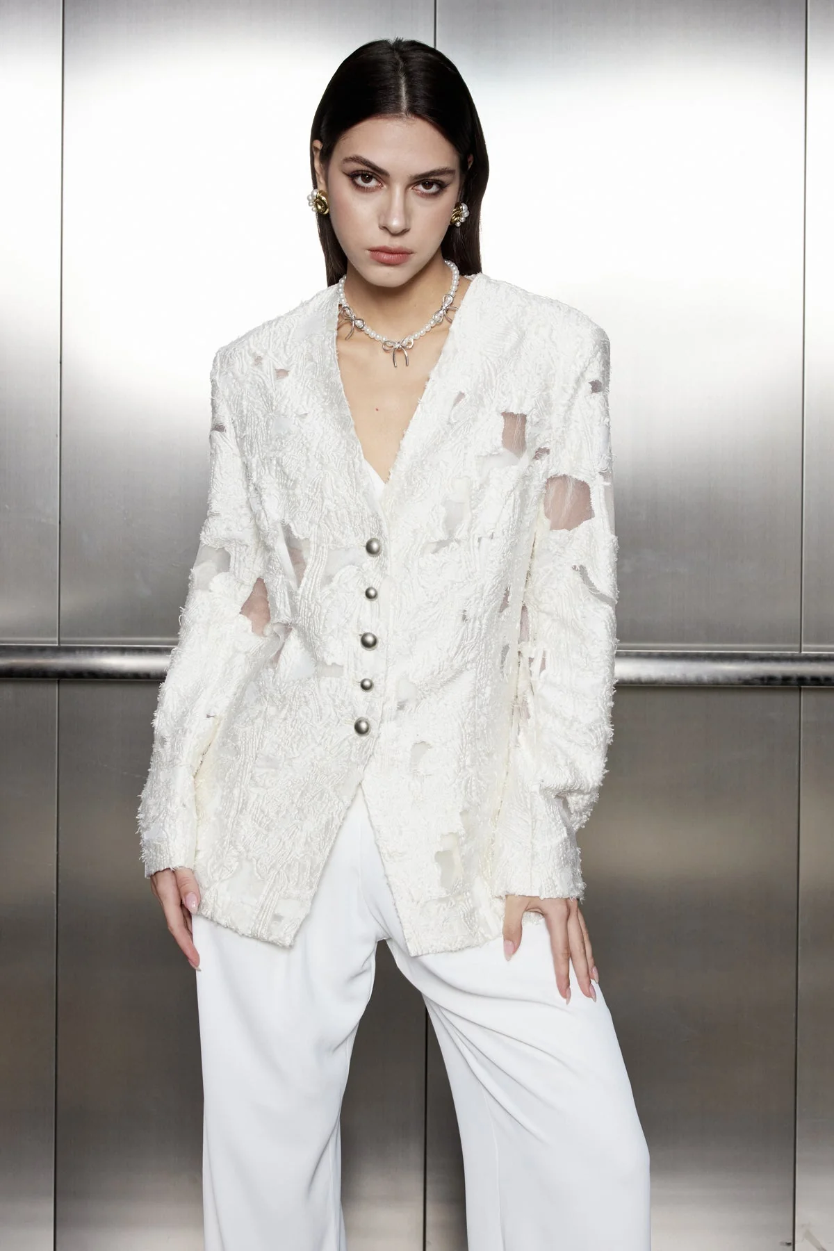 White Lace Fringe Blazer - Chic Essentials Collection