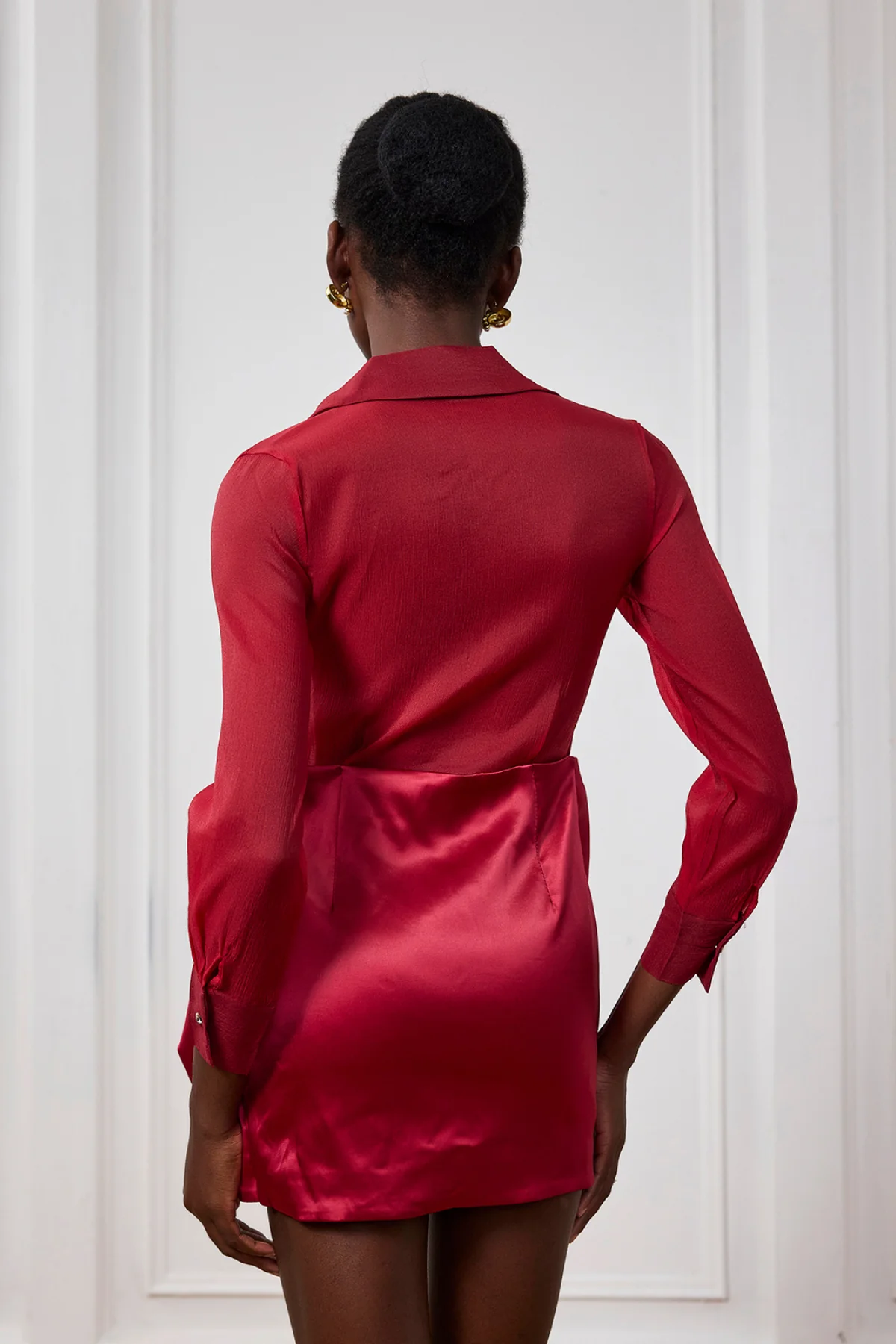 Red Satin Mini Dress with Bow Detailing