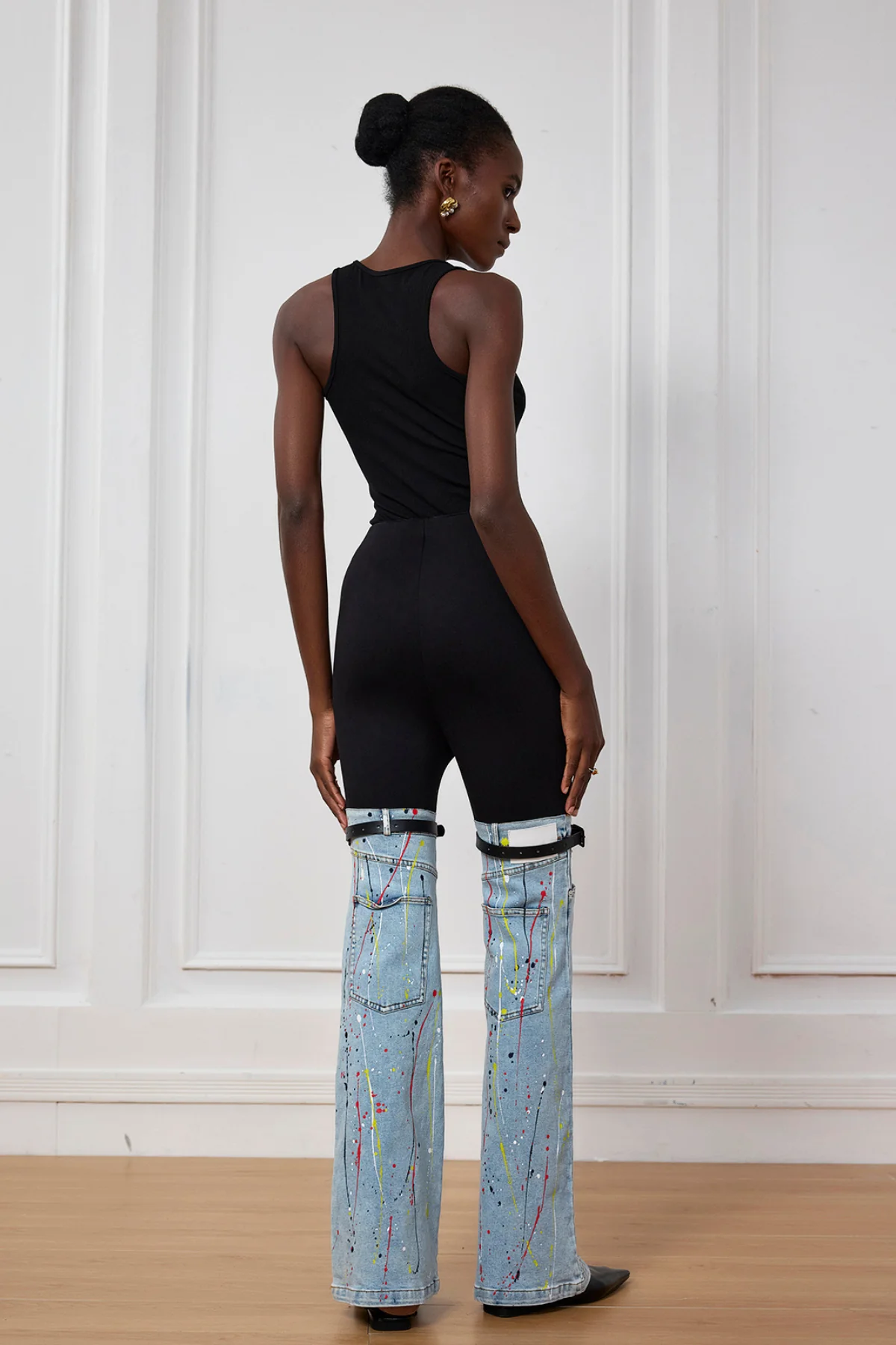 Color Patchwork Buckle Jeans for Stylish Wardrobe Upgrade