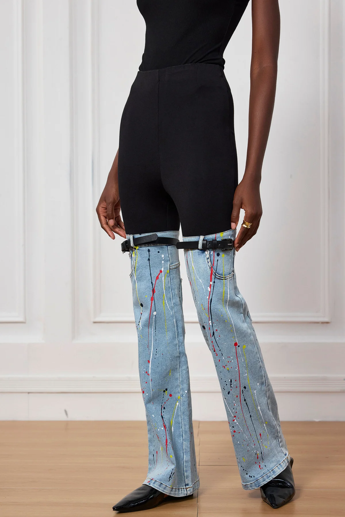 Color Patchwork Buckle Jeans for Stylish Wardrobe Upgrade