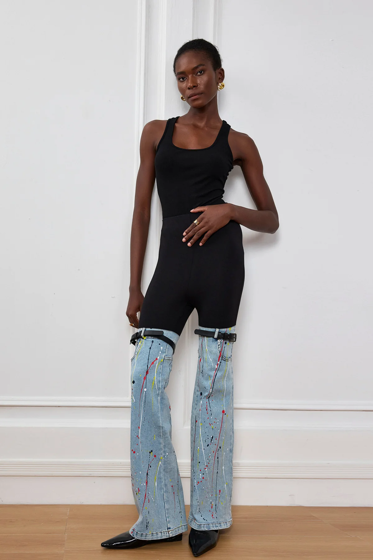 Color Patchwork Buckle Jeans for Stylish Wardrobe Upgrade