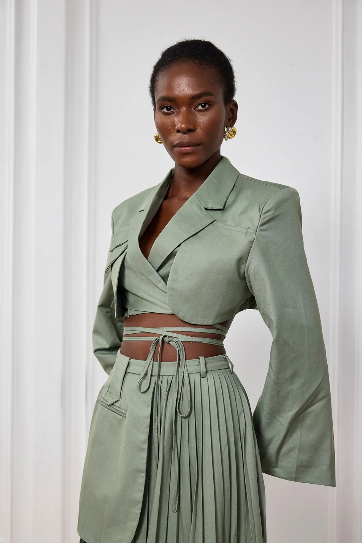 Short Cutout Lace-Up Jacket in Green - Chic Rebel Style