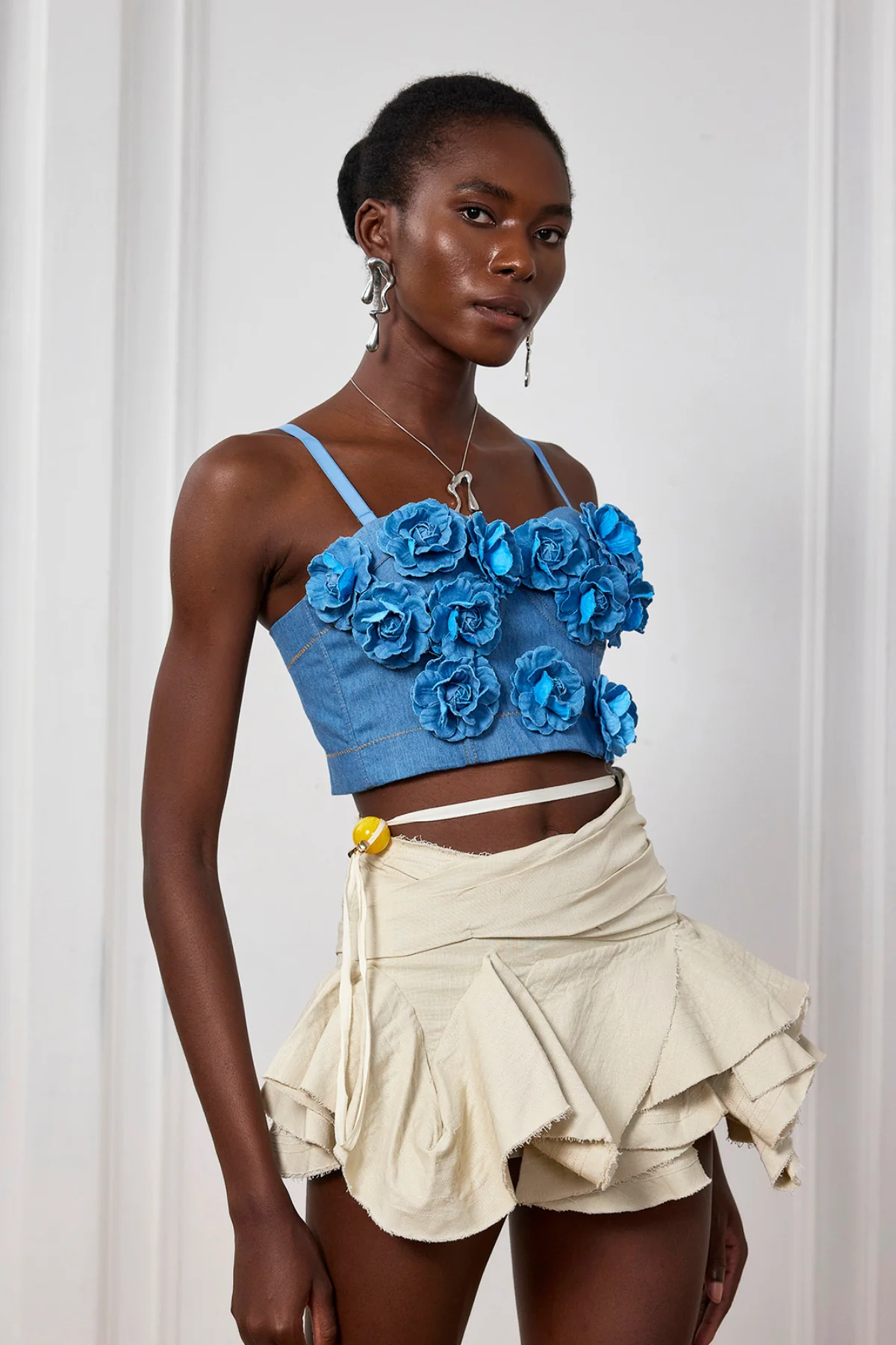 Floral Spaghetti Strap Bodycon Top in Soleil Color