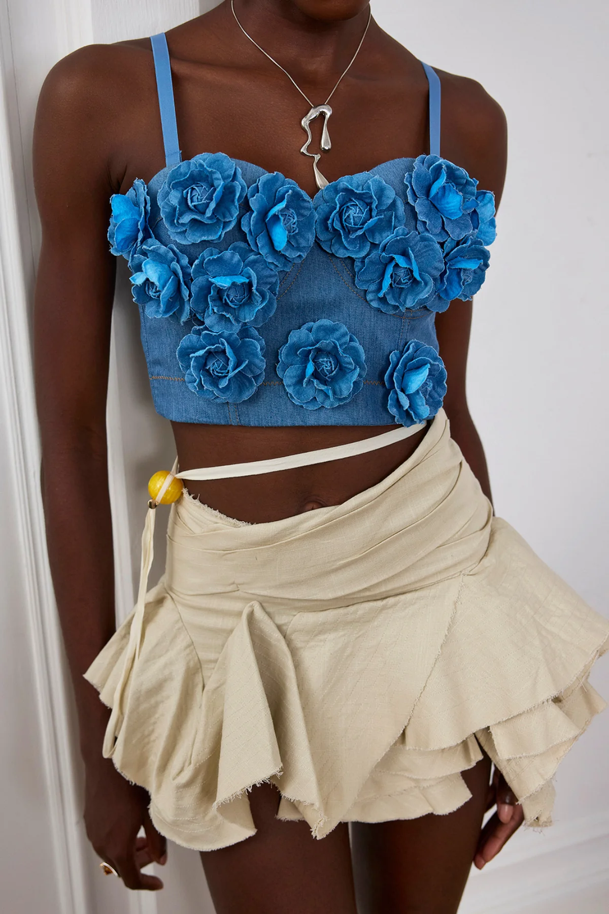 Floral Spaghetti Strap Bodycon Top in Soleil Color