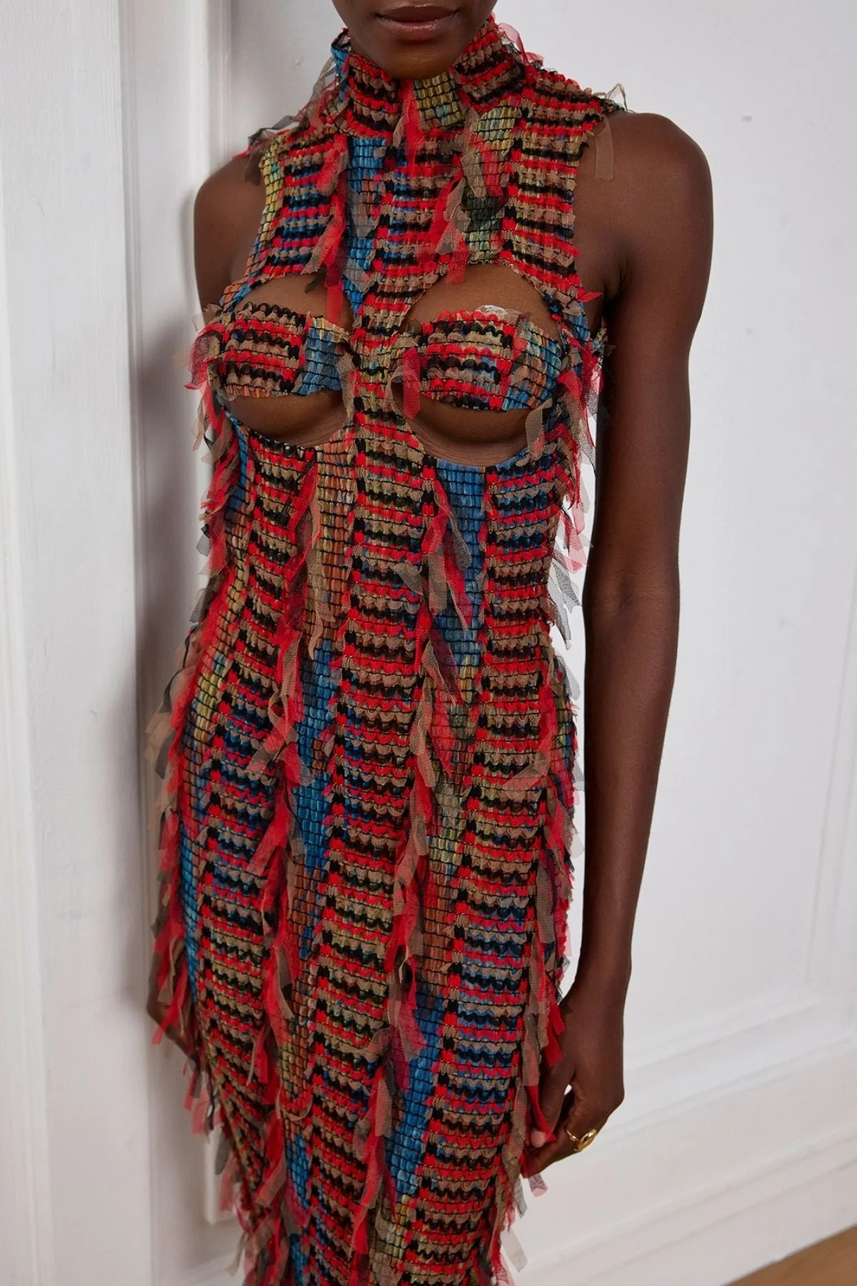 Red Fringe Backless Mid-Length Dress