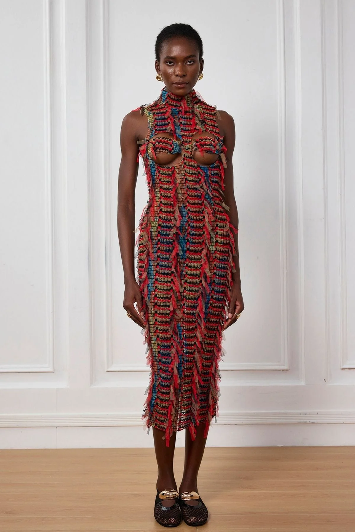 Red Fringe Backless Mid-Length Dress