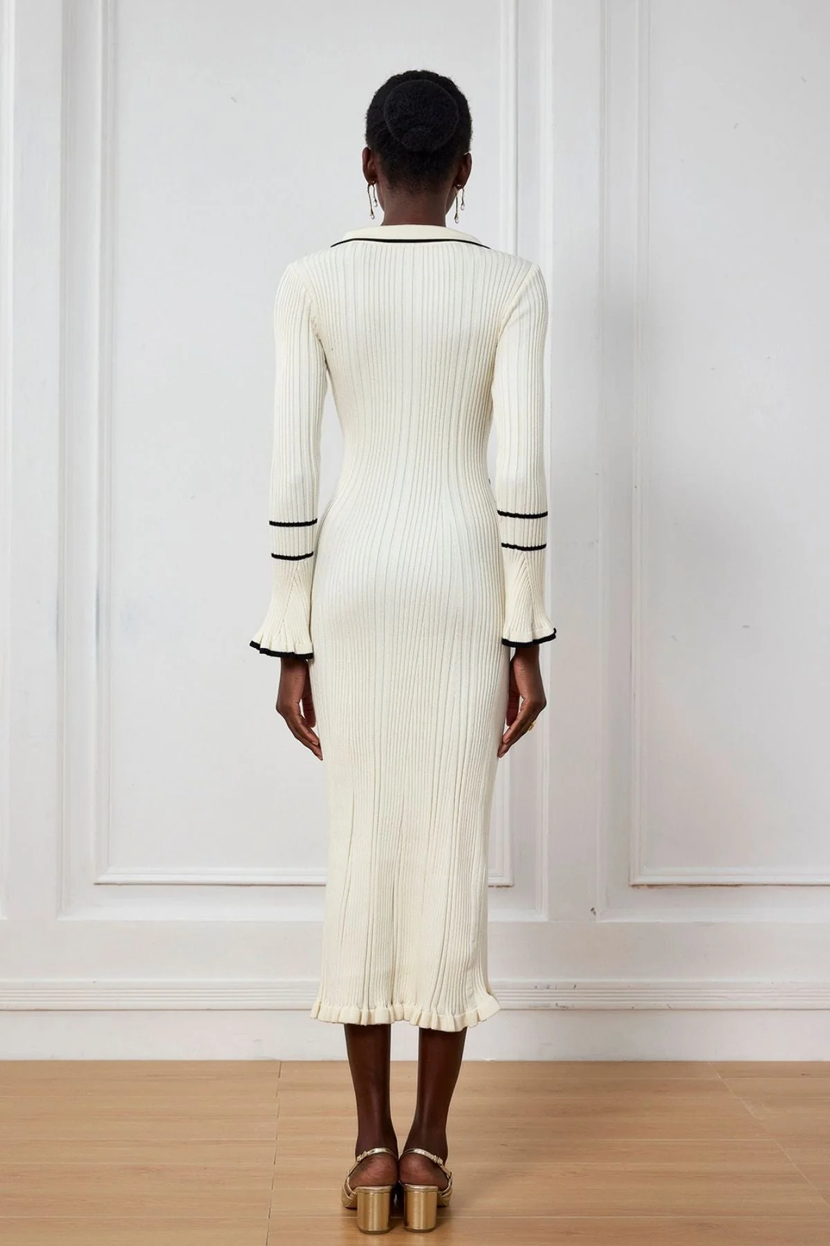 White Knit Ruffle Midi Dress | Versatile & Stylish