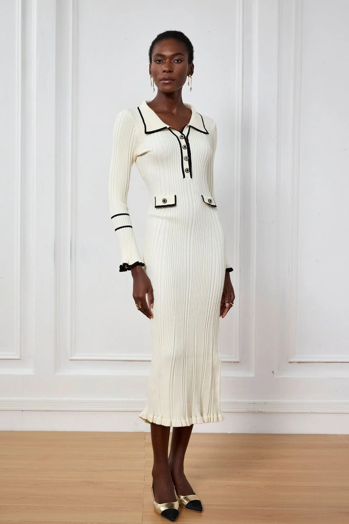 White Knit Ruffle Midi Dress | Versatile & Stylish