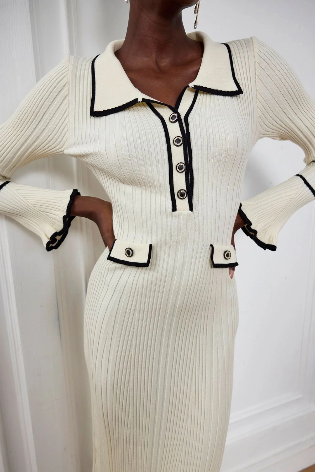 White Knit Ruffle Midi Dress | Versatile & Stylish