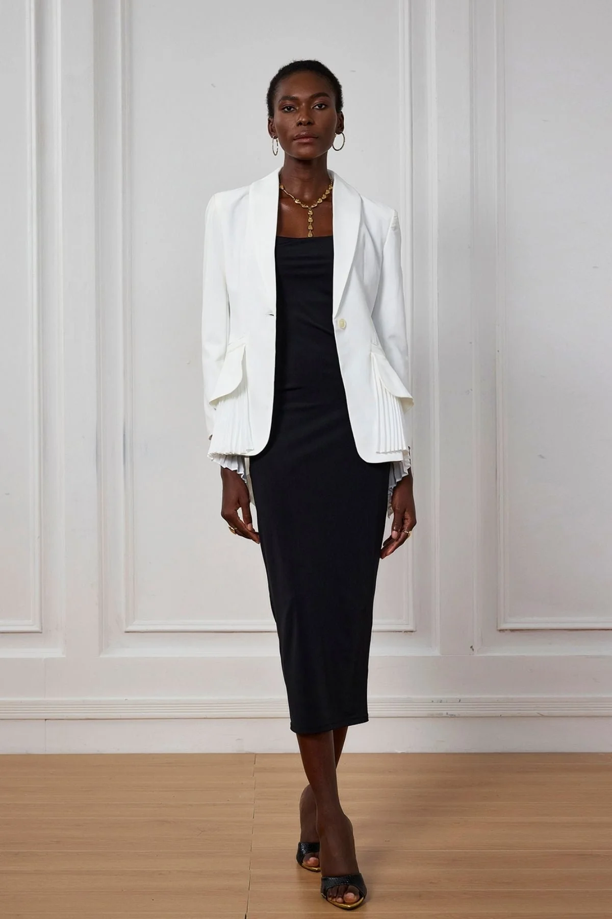 White Ruffle Ruch Asymmetric Blazer - Chic Office Wear