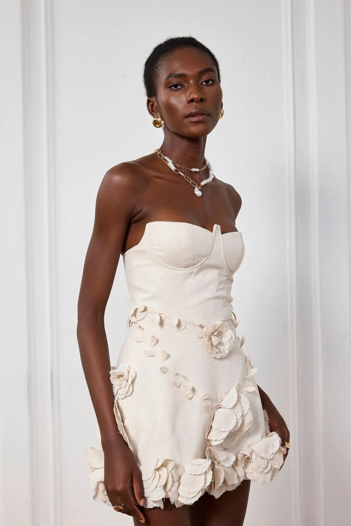 White Floral Corset Off Shoulder Mini Dress