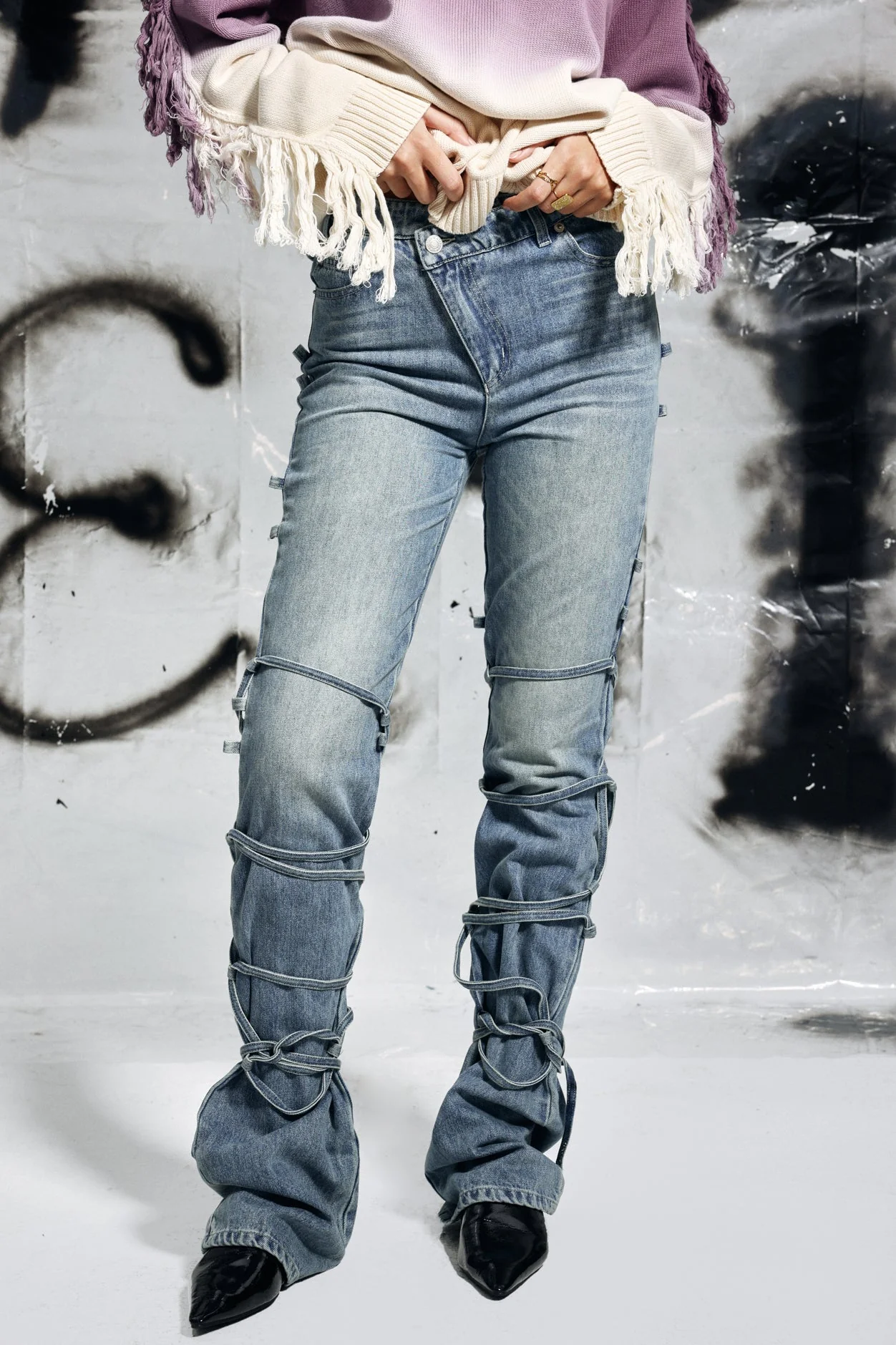 Blue Lace Up Denim Jeans