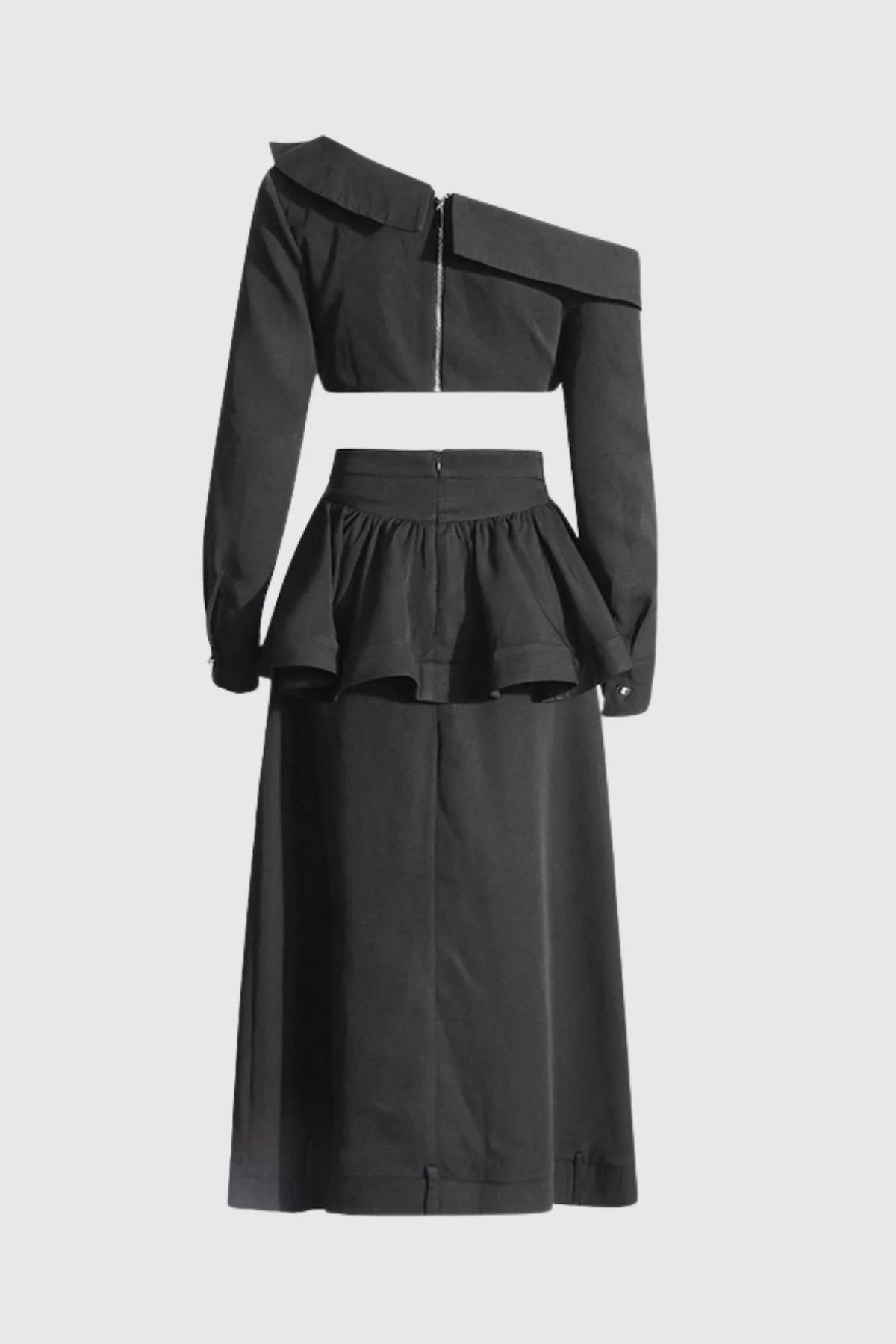 Buttoned Patchwork Maxi Skirt - Elegant Black Ruffle Design