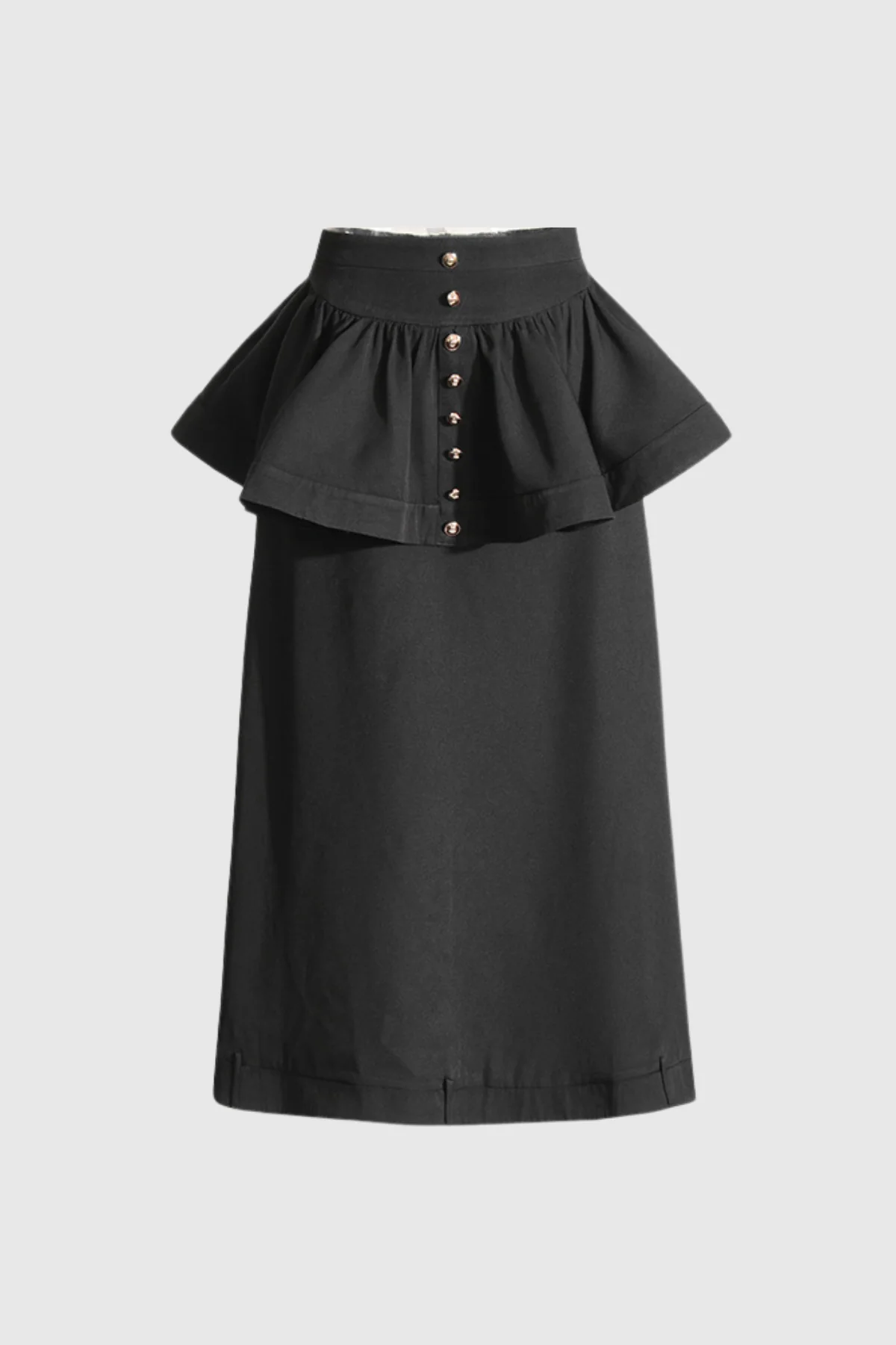 Buttoned Patchwork Maxi Skirt - Elegant Black Ruffle Design