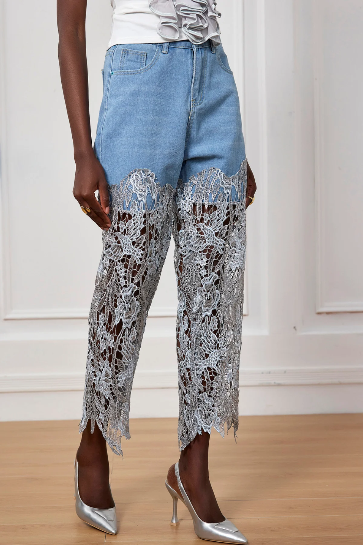 Floral Embroidered Cutout Jeans - Elegant Urban Edge Style