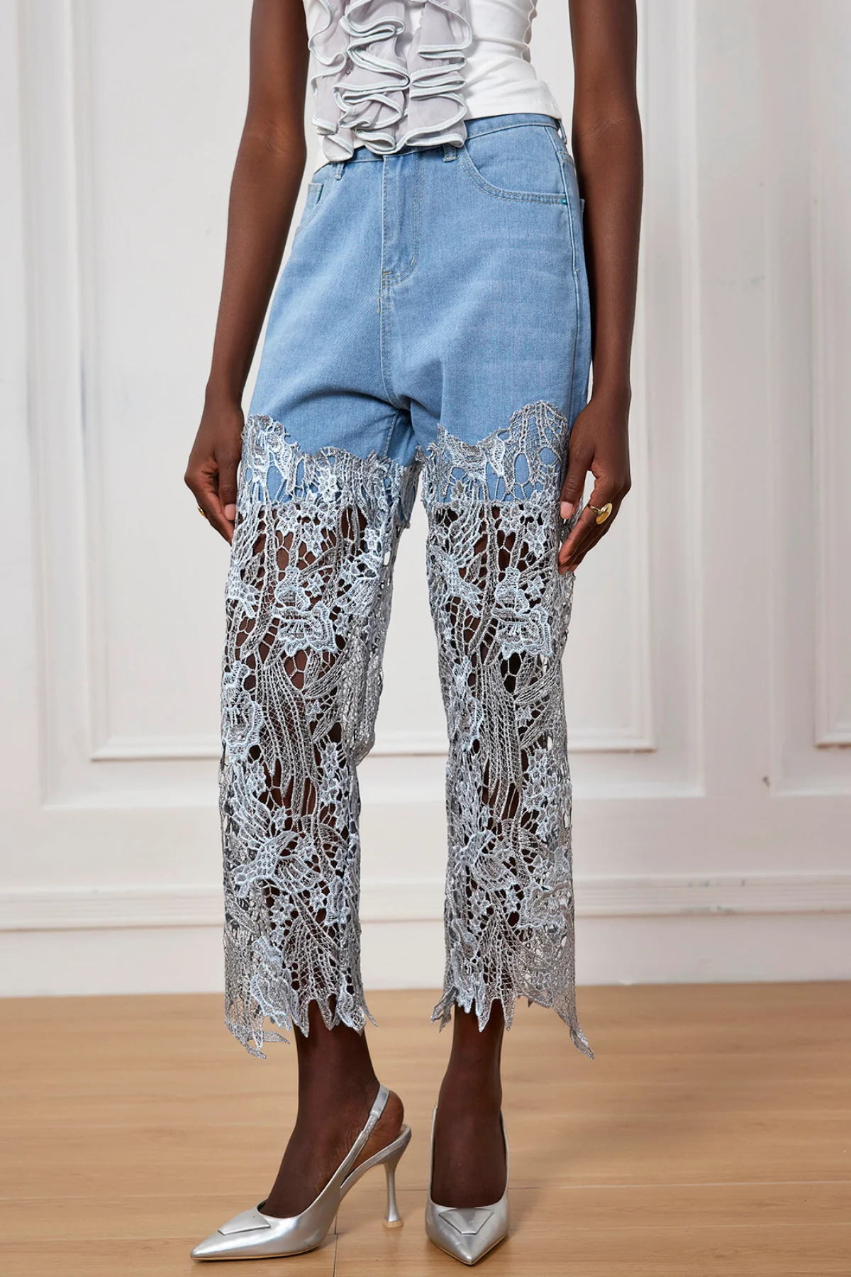 Floral Embroidered Cutout Jeans - Elegant Urban Edge Style