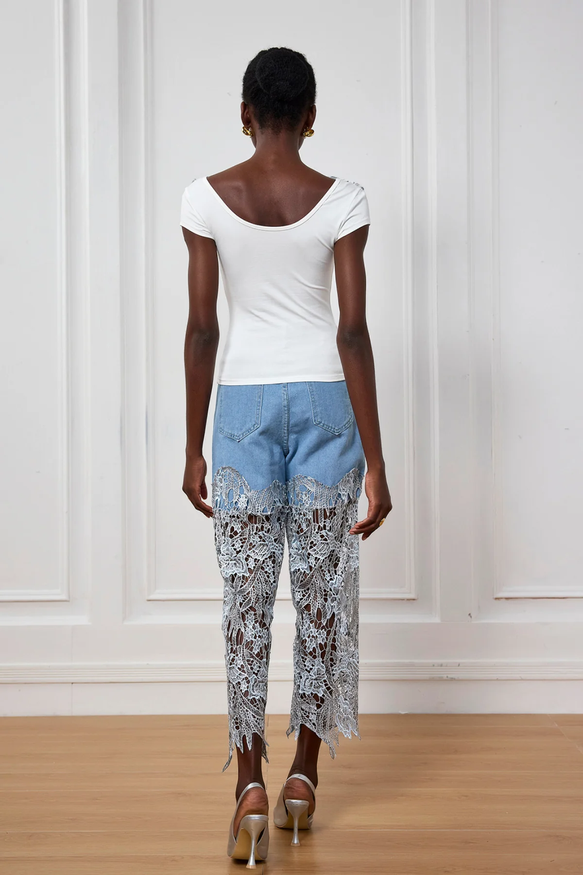 Floral Embroidered Cutout Jeans - Elegant Urban Edge Style