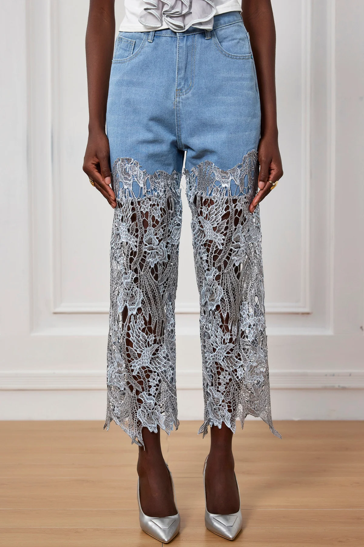 Floral Embroidered Cutout Jeans - Elegant Urban Edge Style