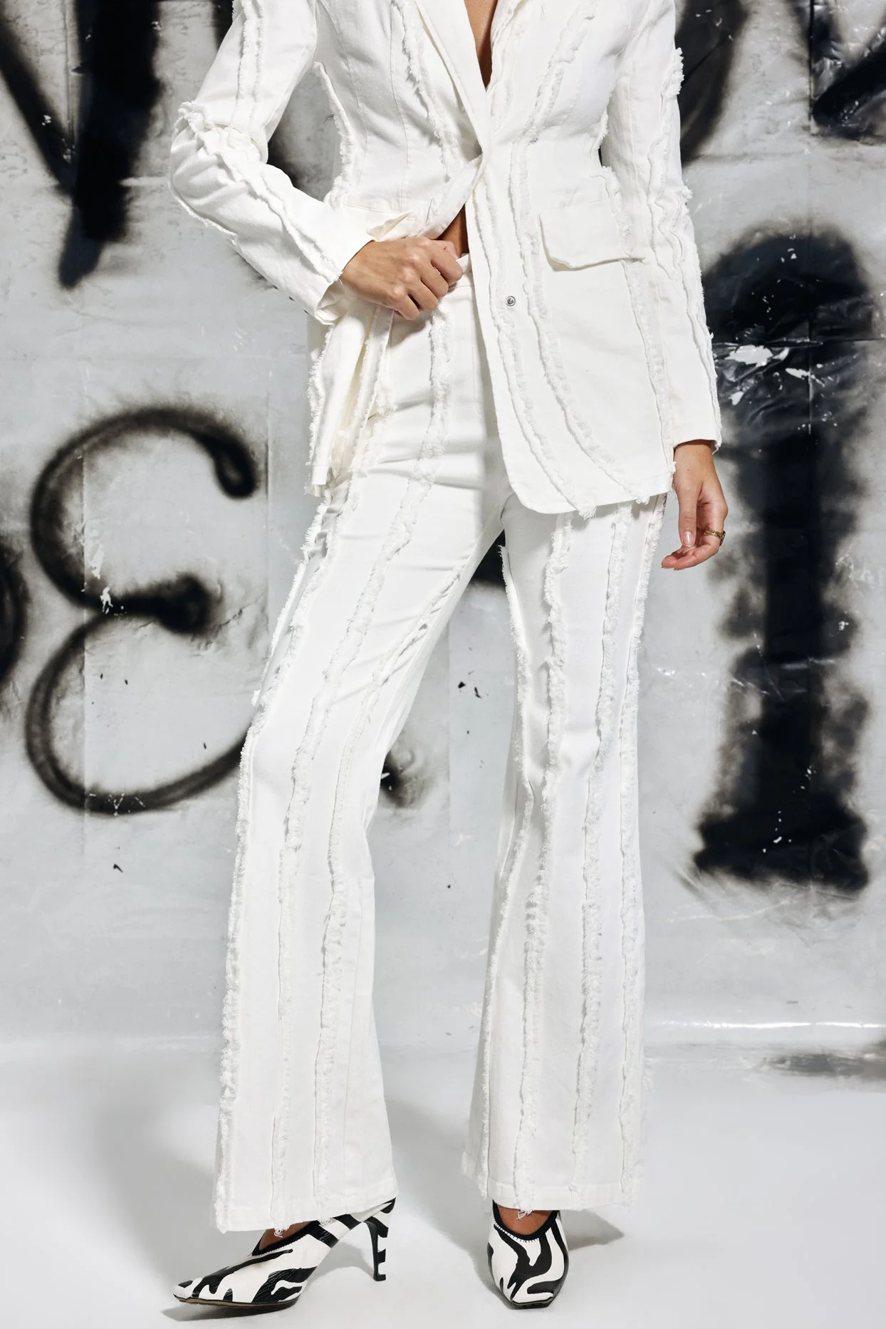 White Fringe Stripe Womens Jeans - Stylish & Comfortable