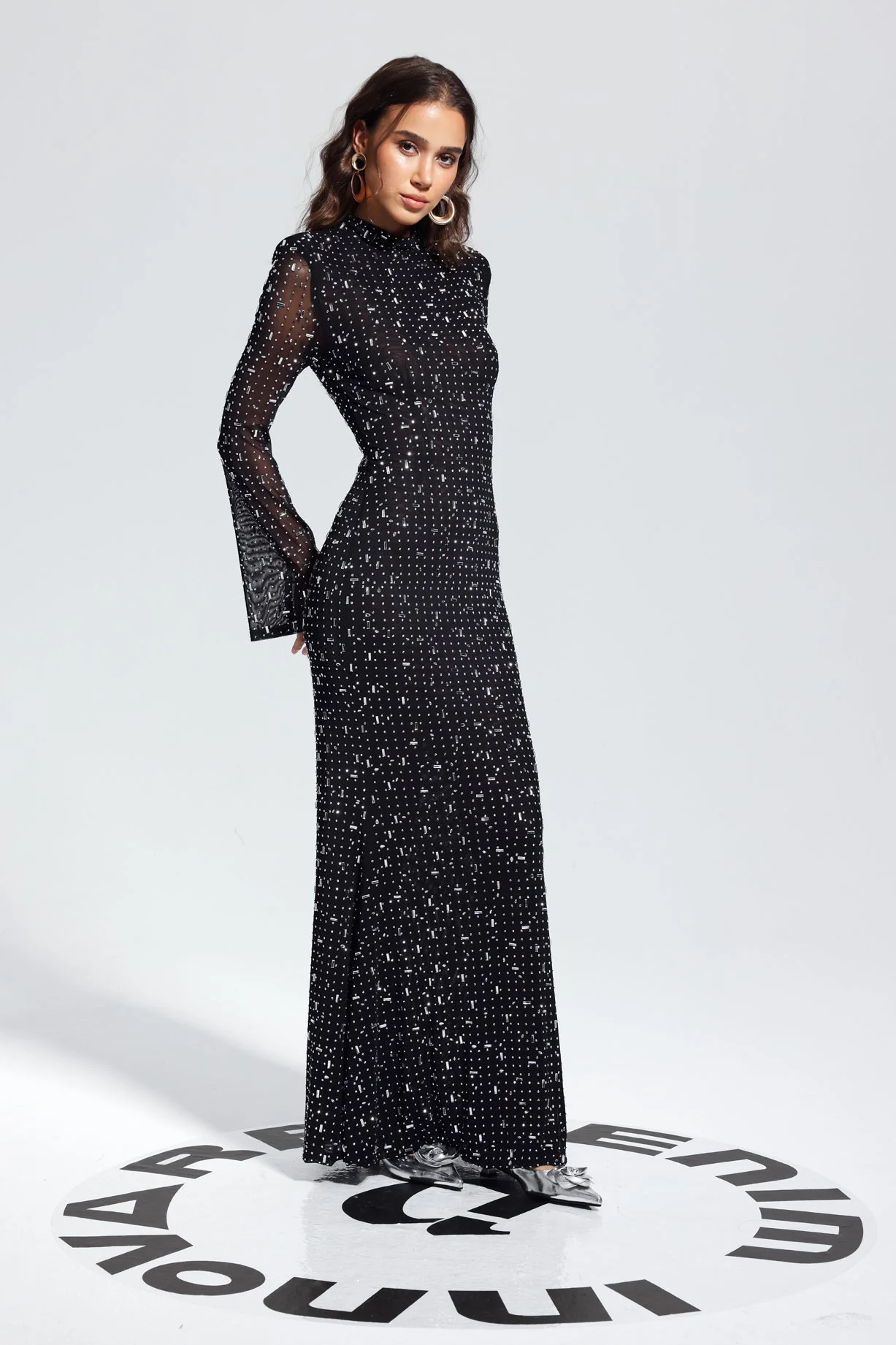 Black Rhinestone Bodycon Maxi Dress