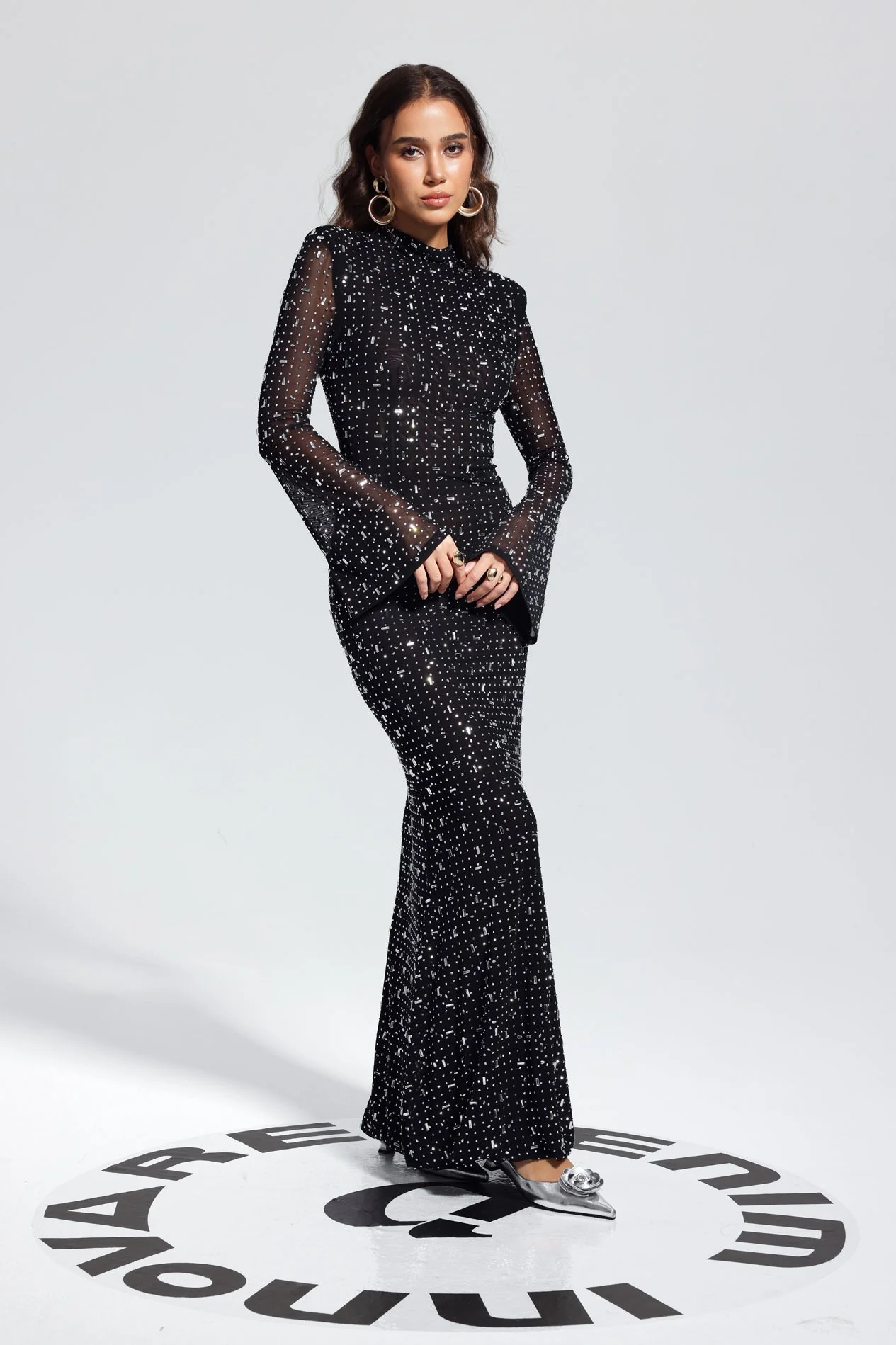Black Rhinestone Bodycon Maxi Dress