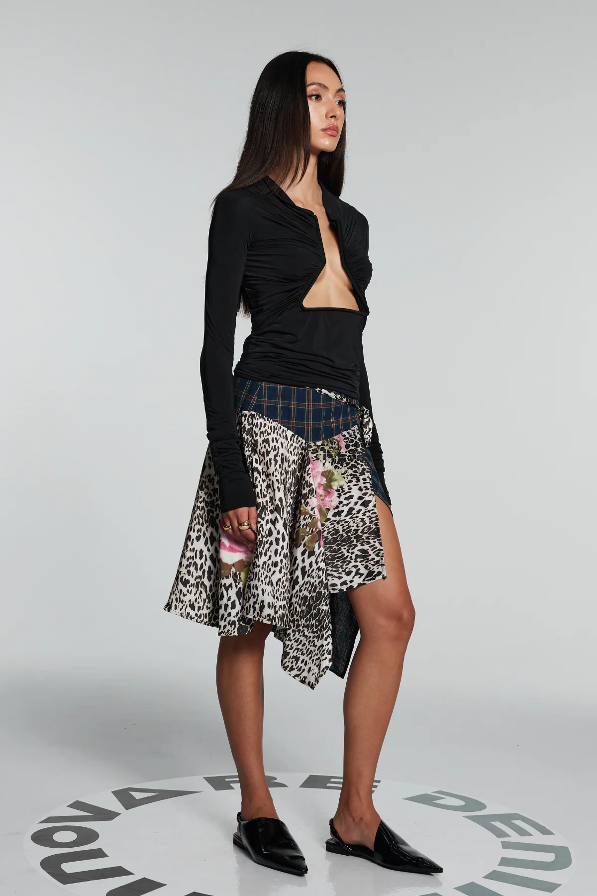 Leopard Print Asymmetric Midi Skirt