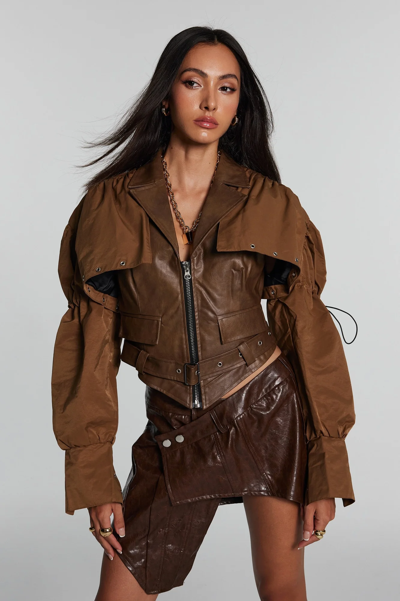 Brown Patchwork Faux Leather Jacket