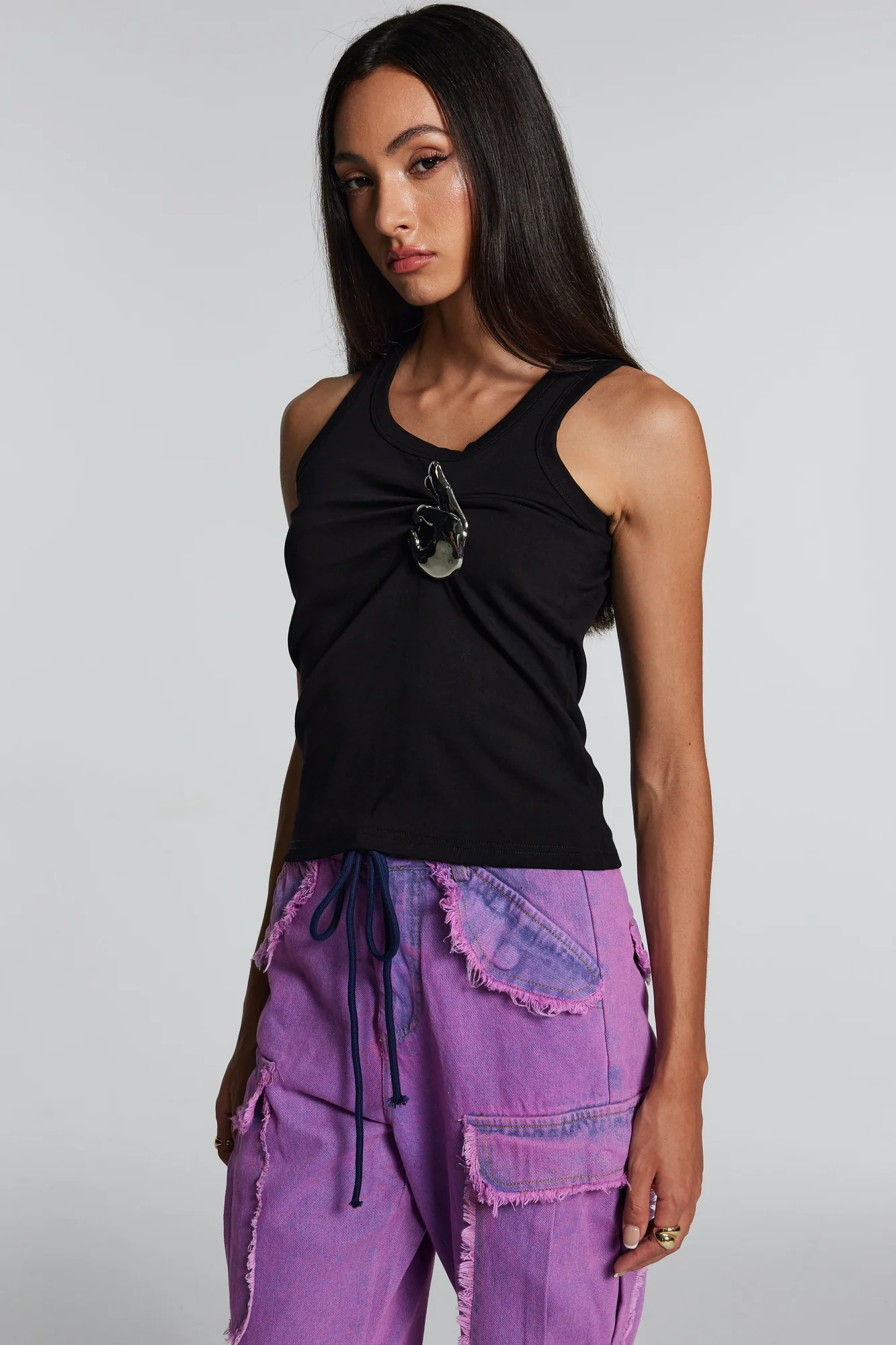 Elegant Black Sleeveless Top with Ruched Embellishments