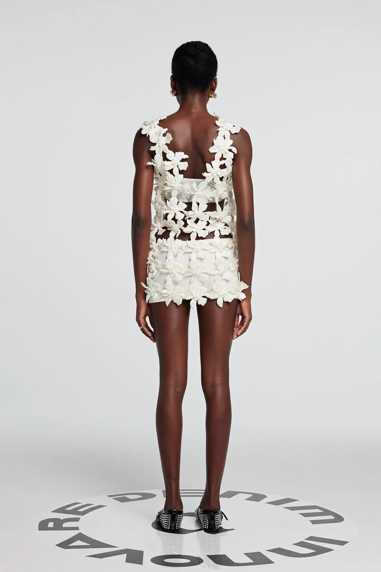 White Floral Hollow Sleeveless Mini Dress