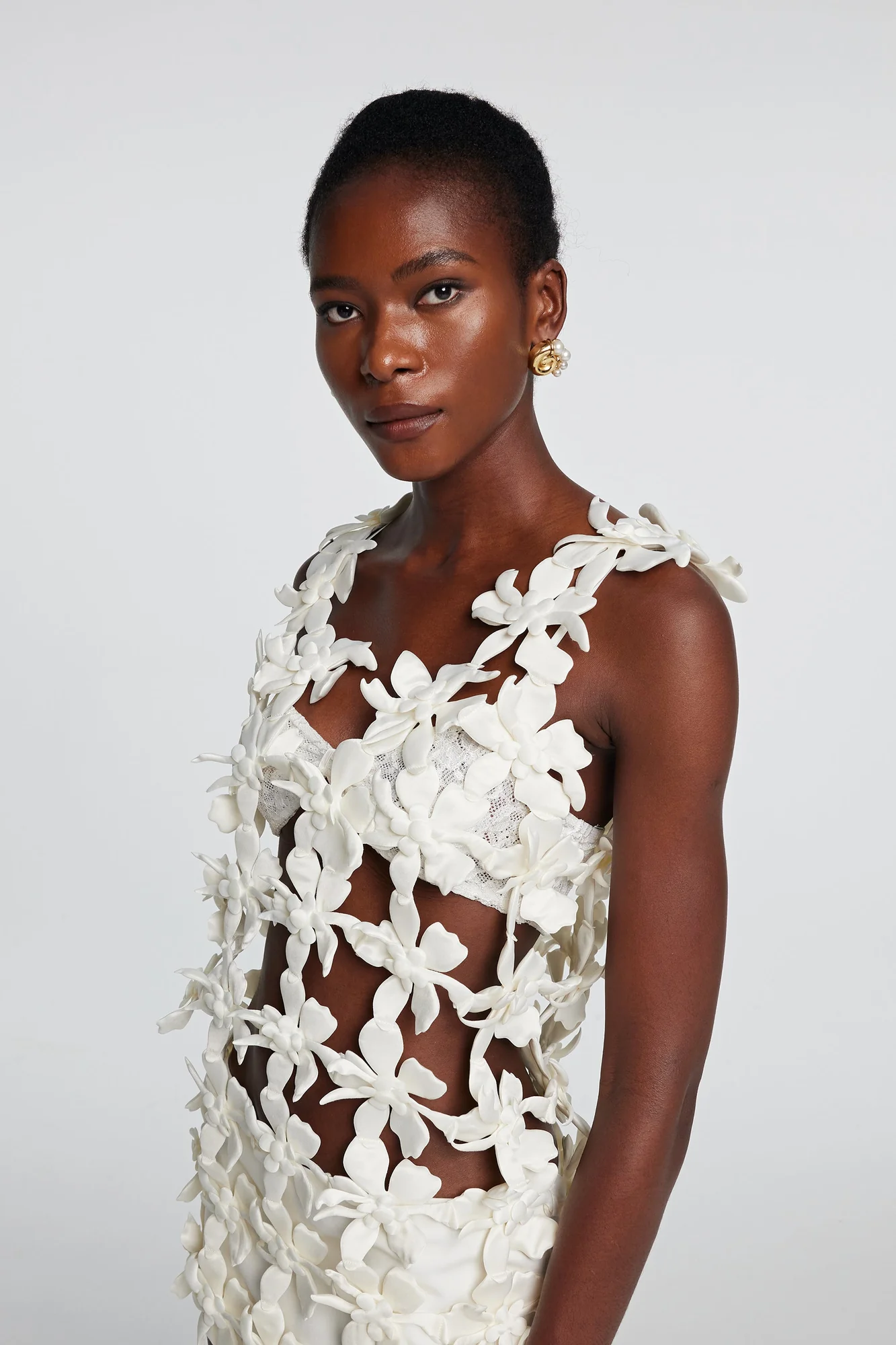 White Floral Hollow Sleeveless Mini Dress