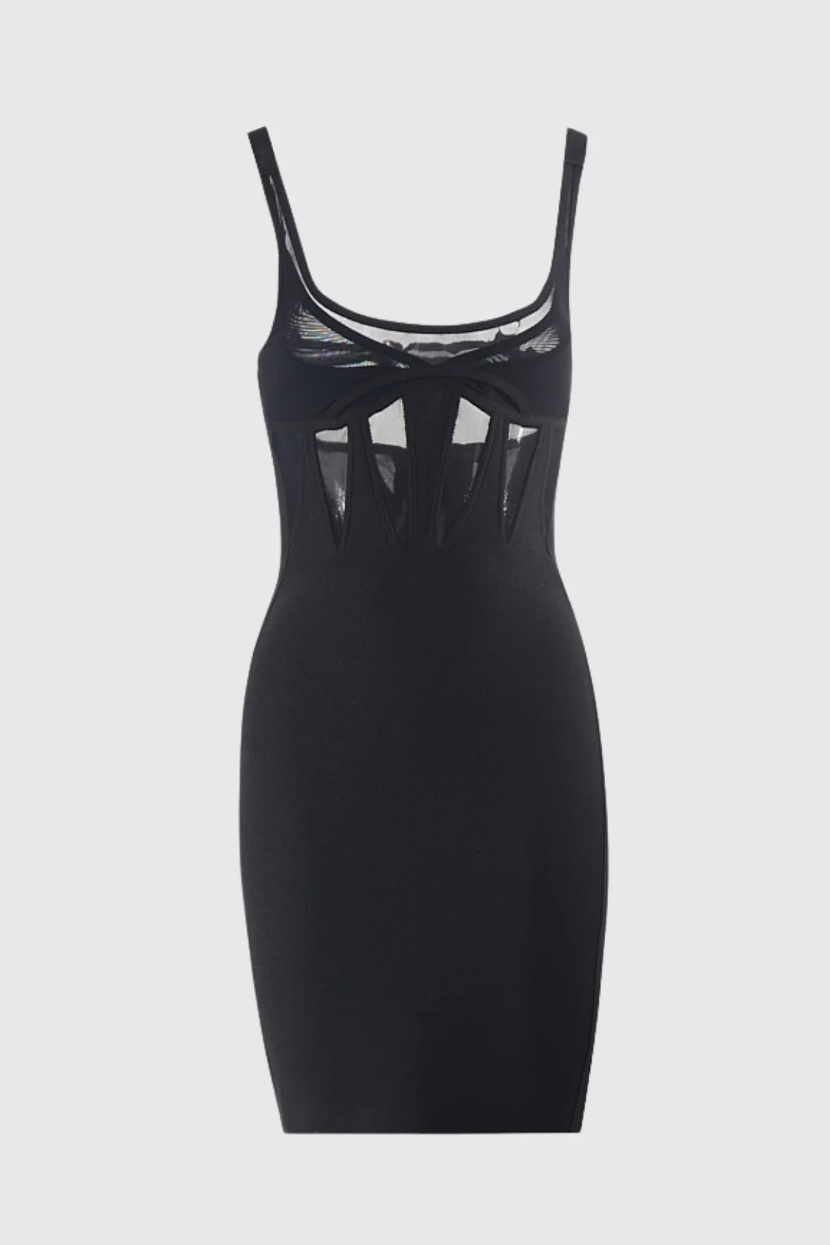 Chic Mesh Sleeveless Mini Dress in Black