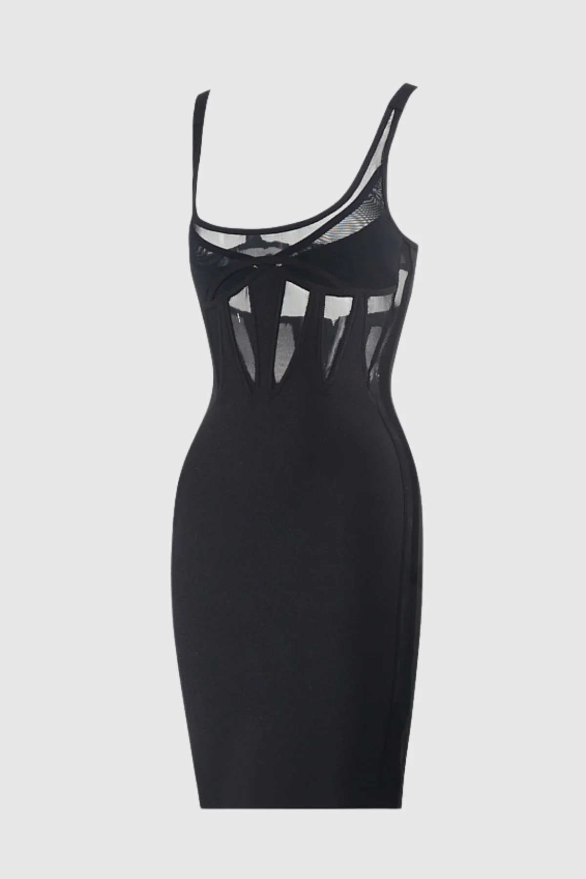 Chic Mesh Sleeveless Mini Dress in Black