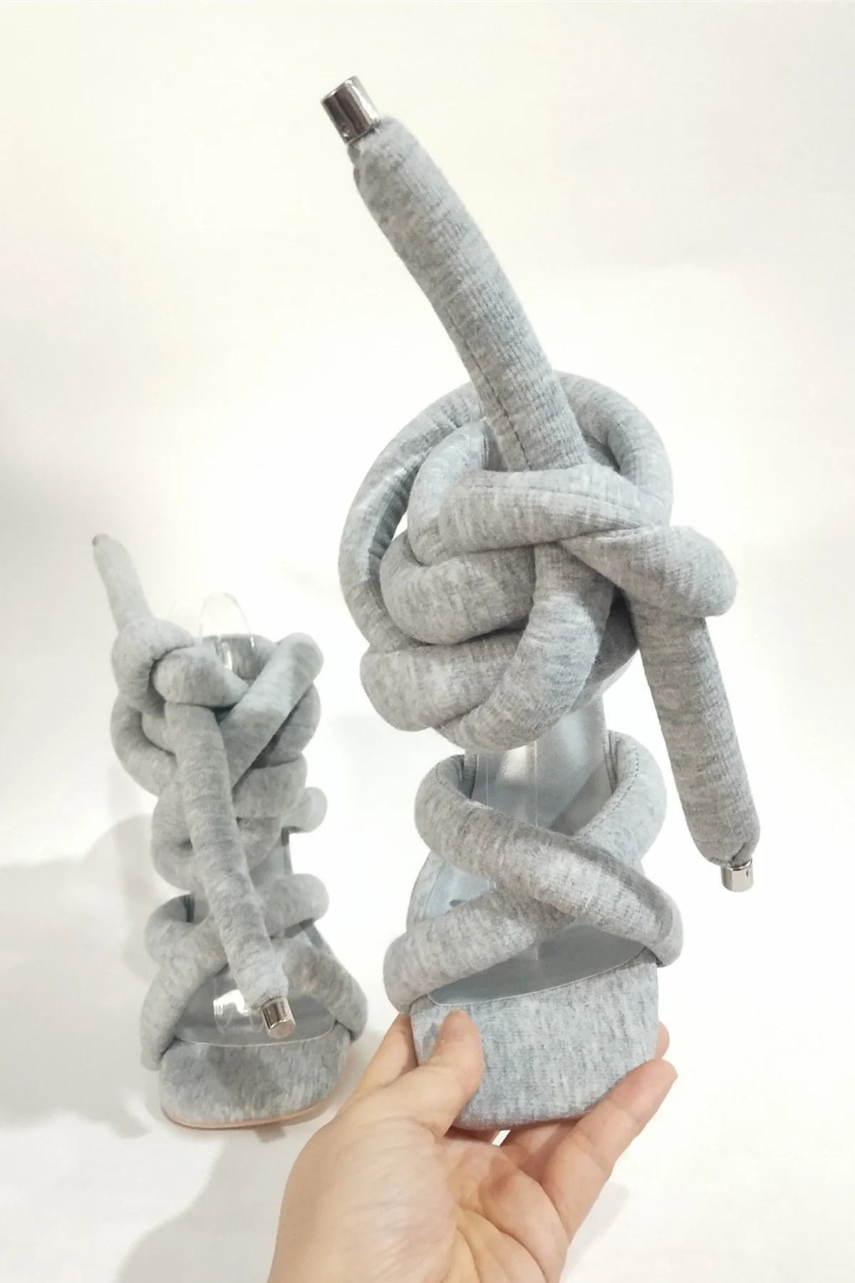 Elegant Grey Lace Up High Heels for Special Occasions - Innovare Denim