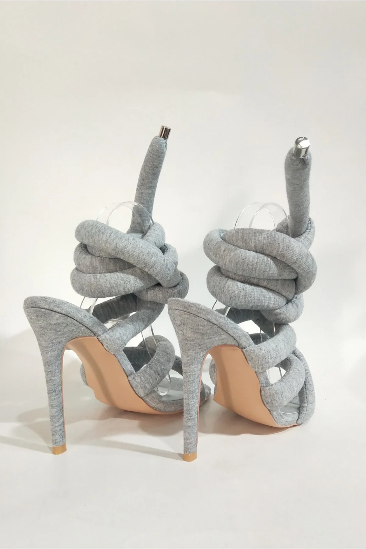 Elegant Grey Lace Up High Heels for Special Occasions - Innovare Denim