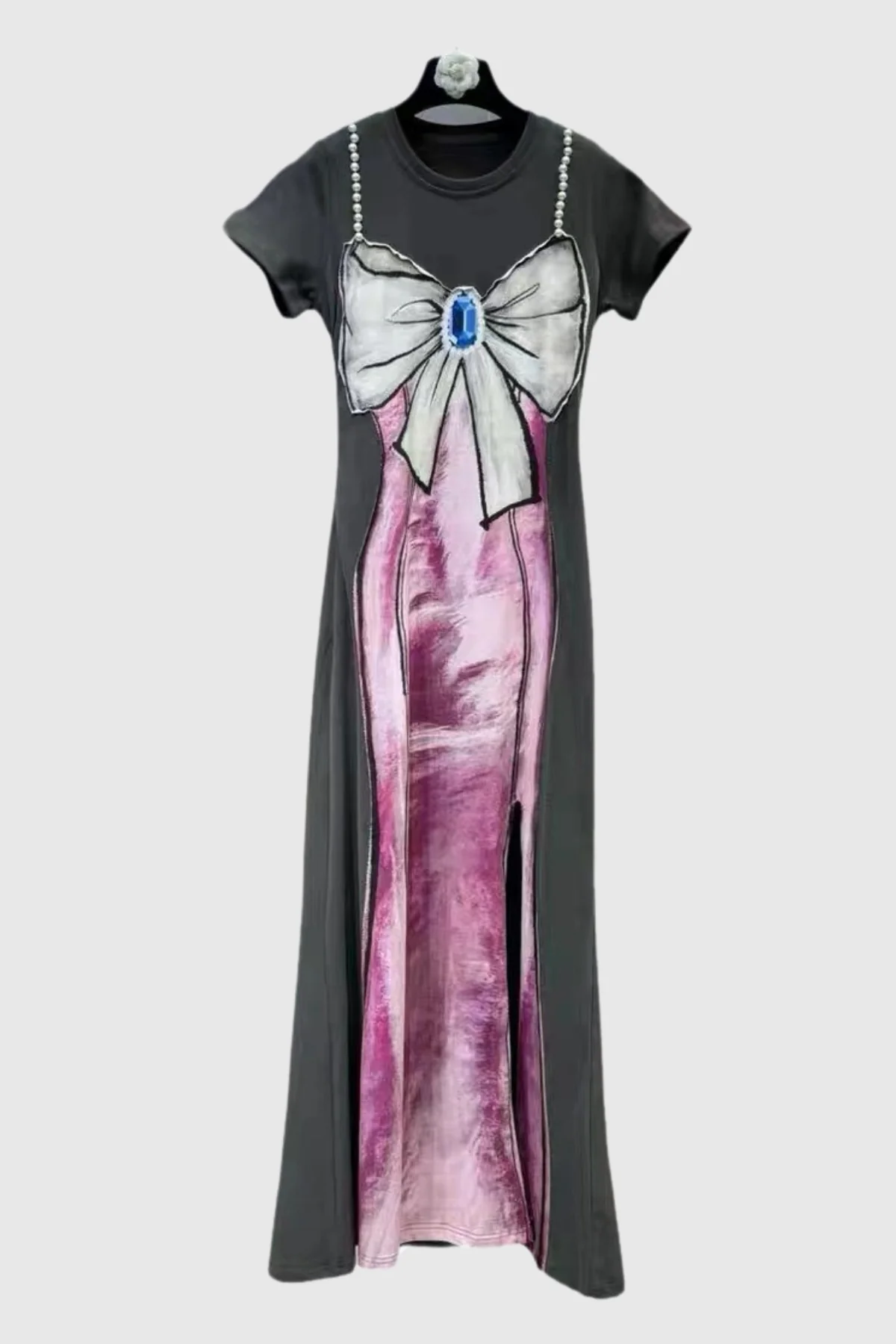 Pearl Bow Detail Maxi Dress for Effortless Elegance