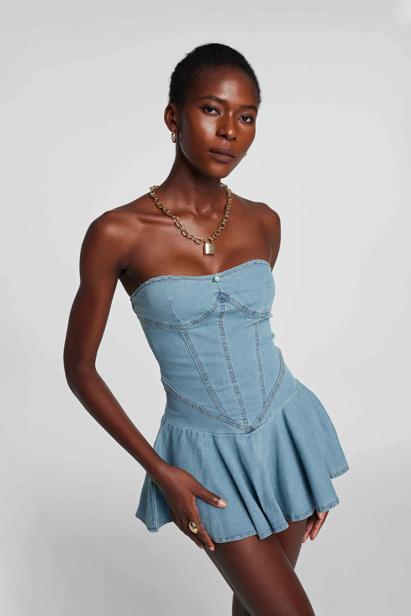 Light Blue Strapless Bodycon Denim Dress - Feminine Chic Style