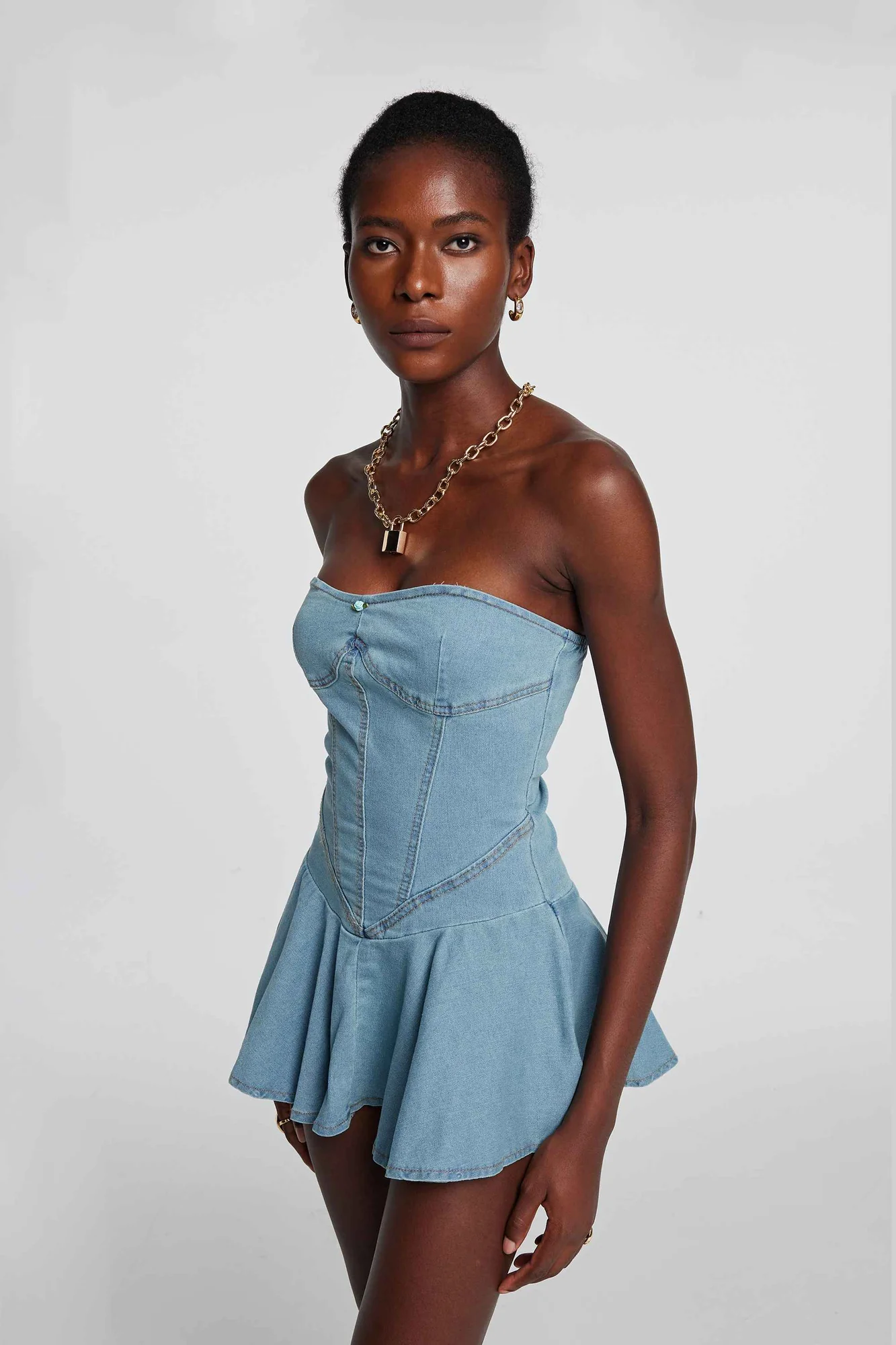 Light Blue Strapless Bodycon Denim Dress - Feminine Chic Style