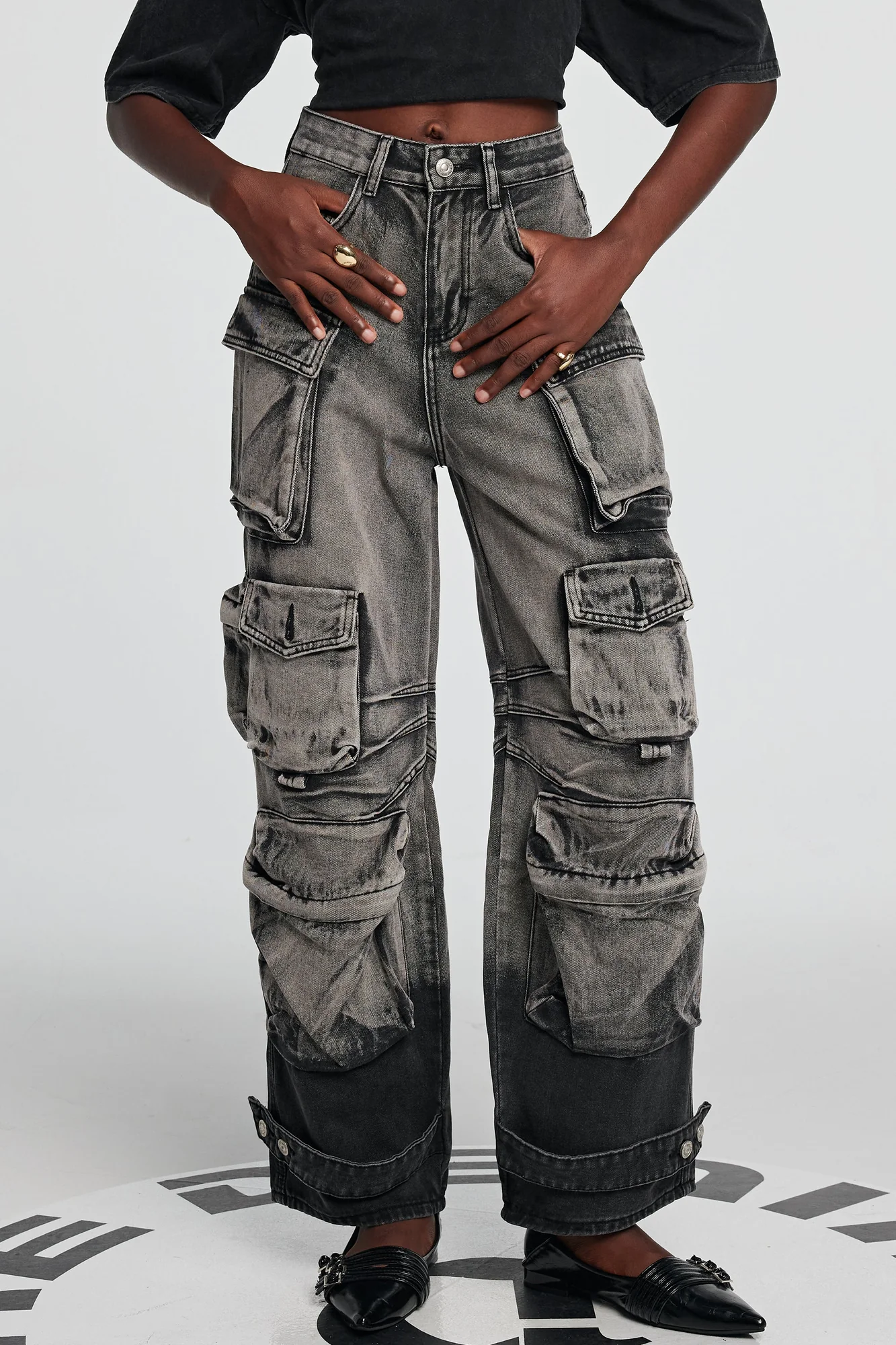 Cargo Pocket Black Jeans