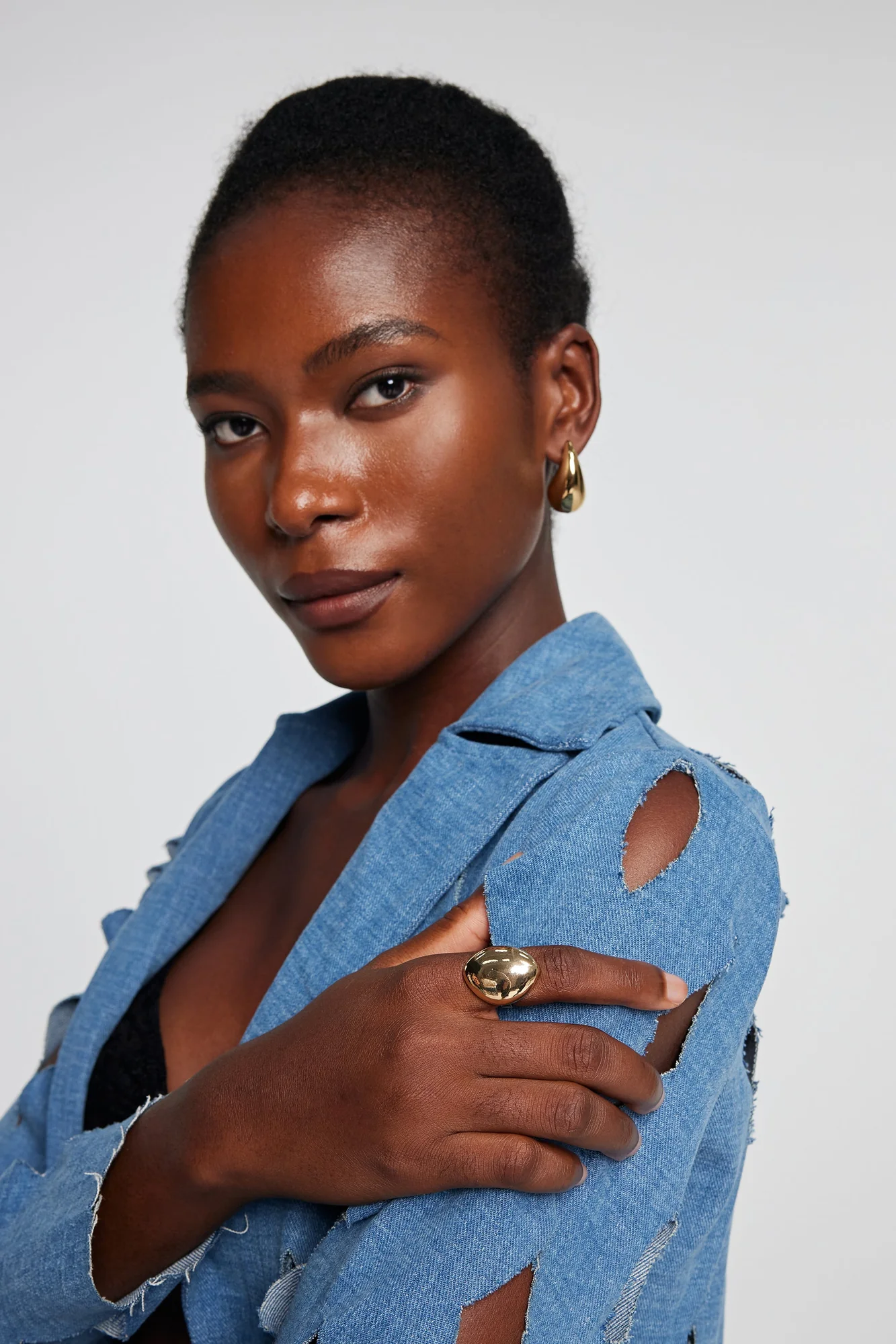 Gold Asymmetric Drop Ring - Elegant Glossy Statement Piece