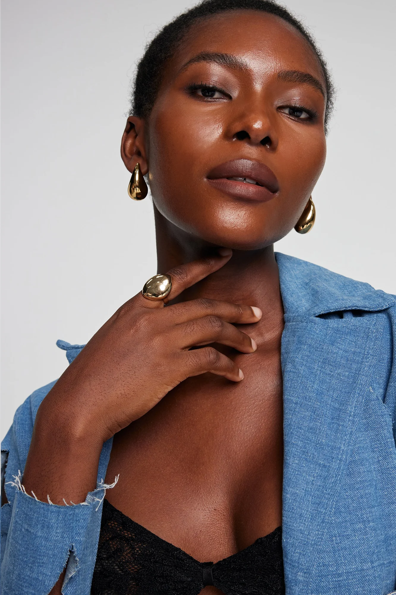 Gold Asymmetric Drop Ring - Elegant Glossy Statement Piece